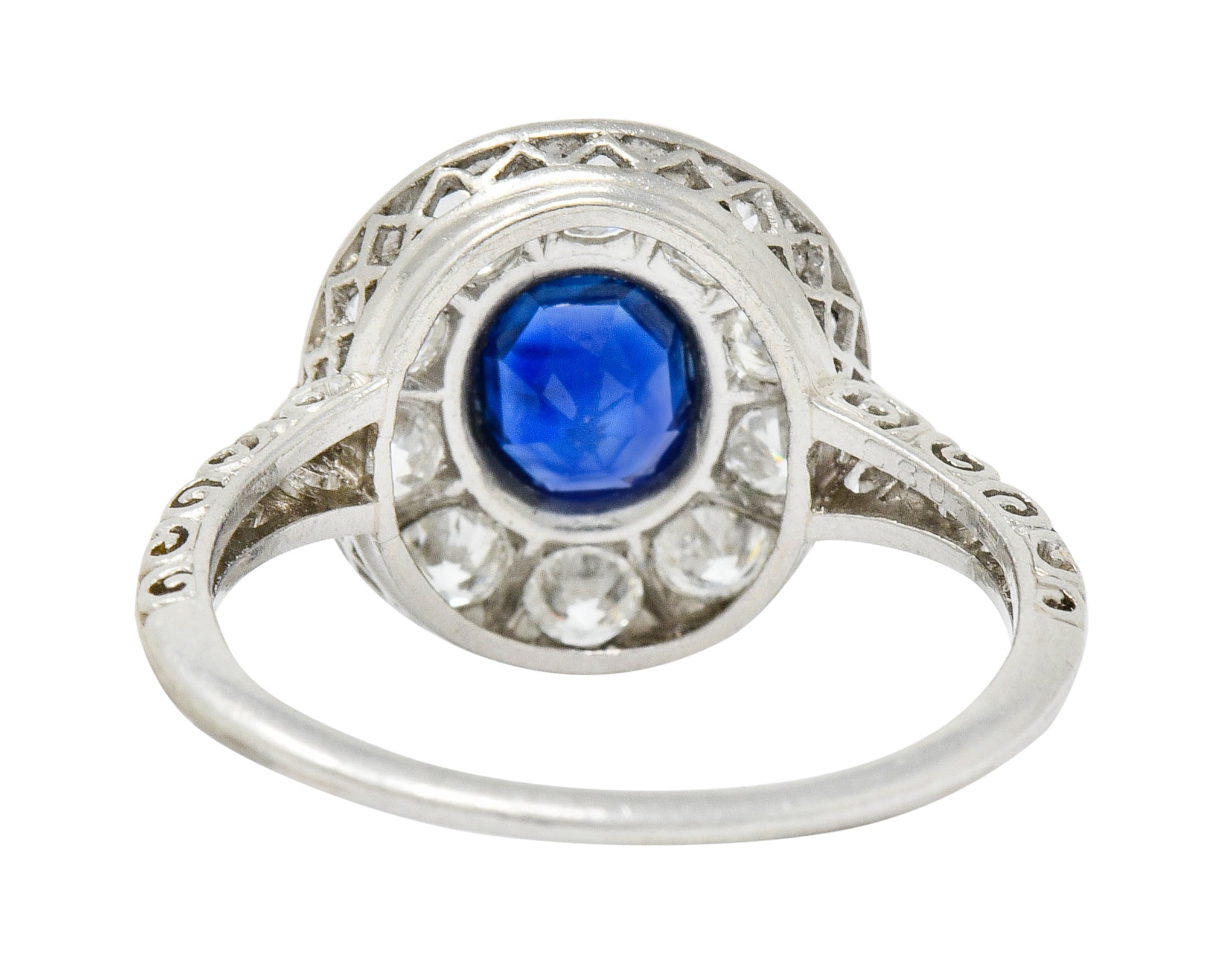 Art Deco 1.70 CTW Sapphire Diamond Platinum Halo Dinner Ring - Wilson's Estate Jewelry