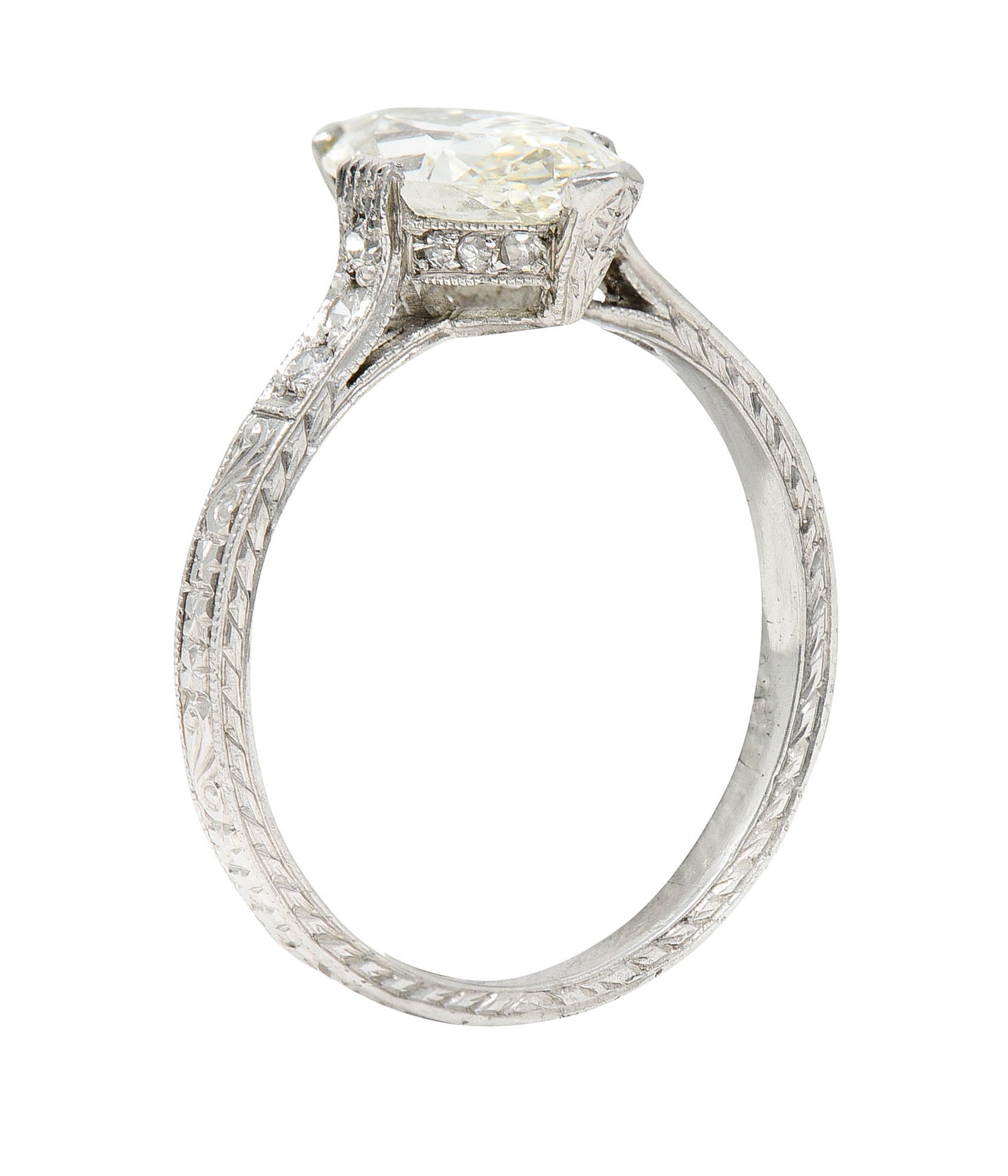 Art Deco 1.46 CTW Marquise Diamond Platinum Engraved Engagement RingRing - Wilson's Estate Jewelry