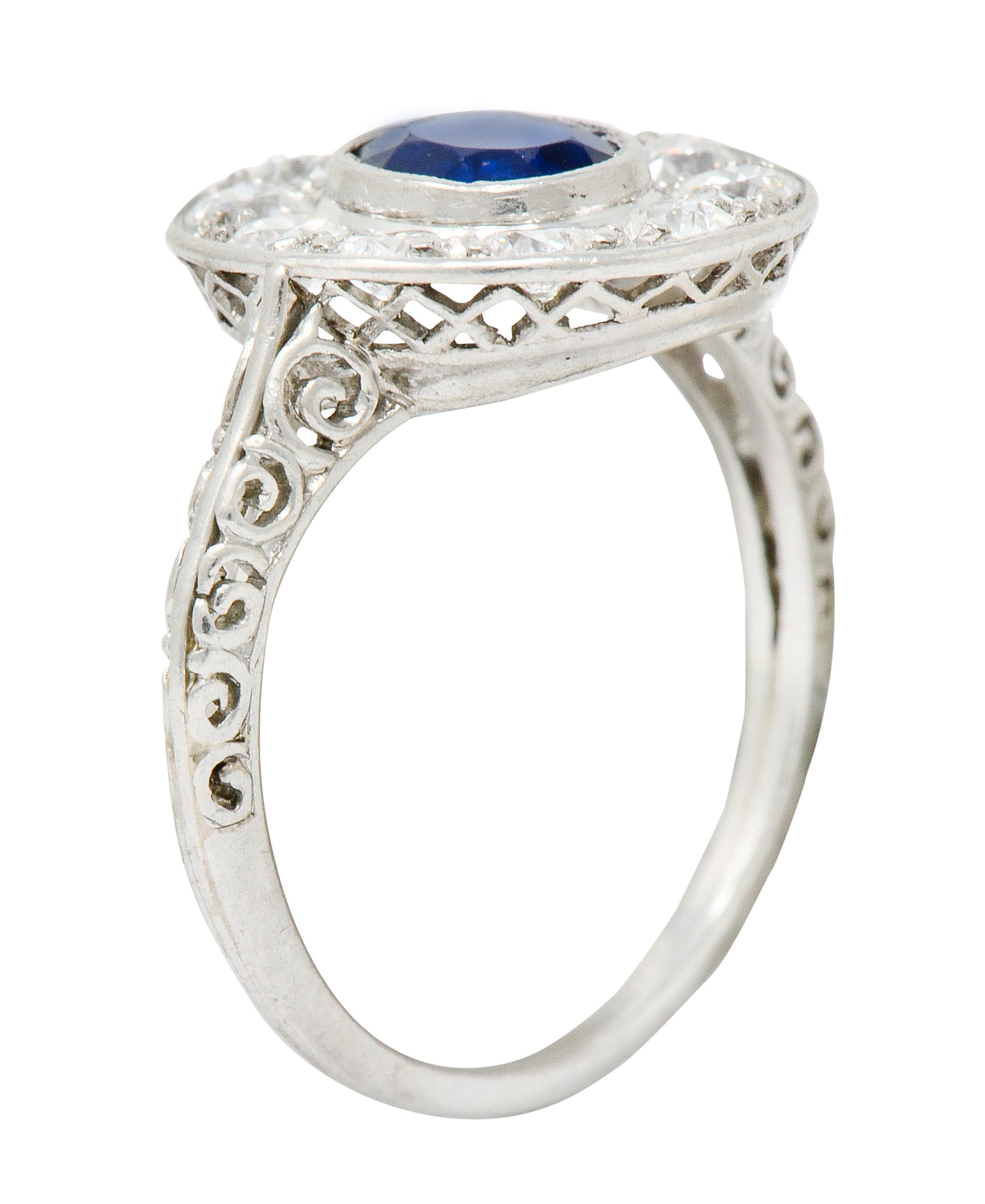 Art Deco 1.70 CTW Sapphire Diamond Platinum Halo Dinner Ring - Wilson's Estate Jewelry