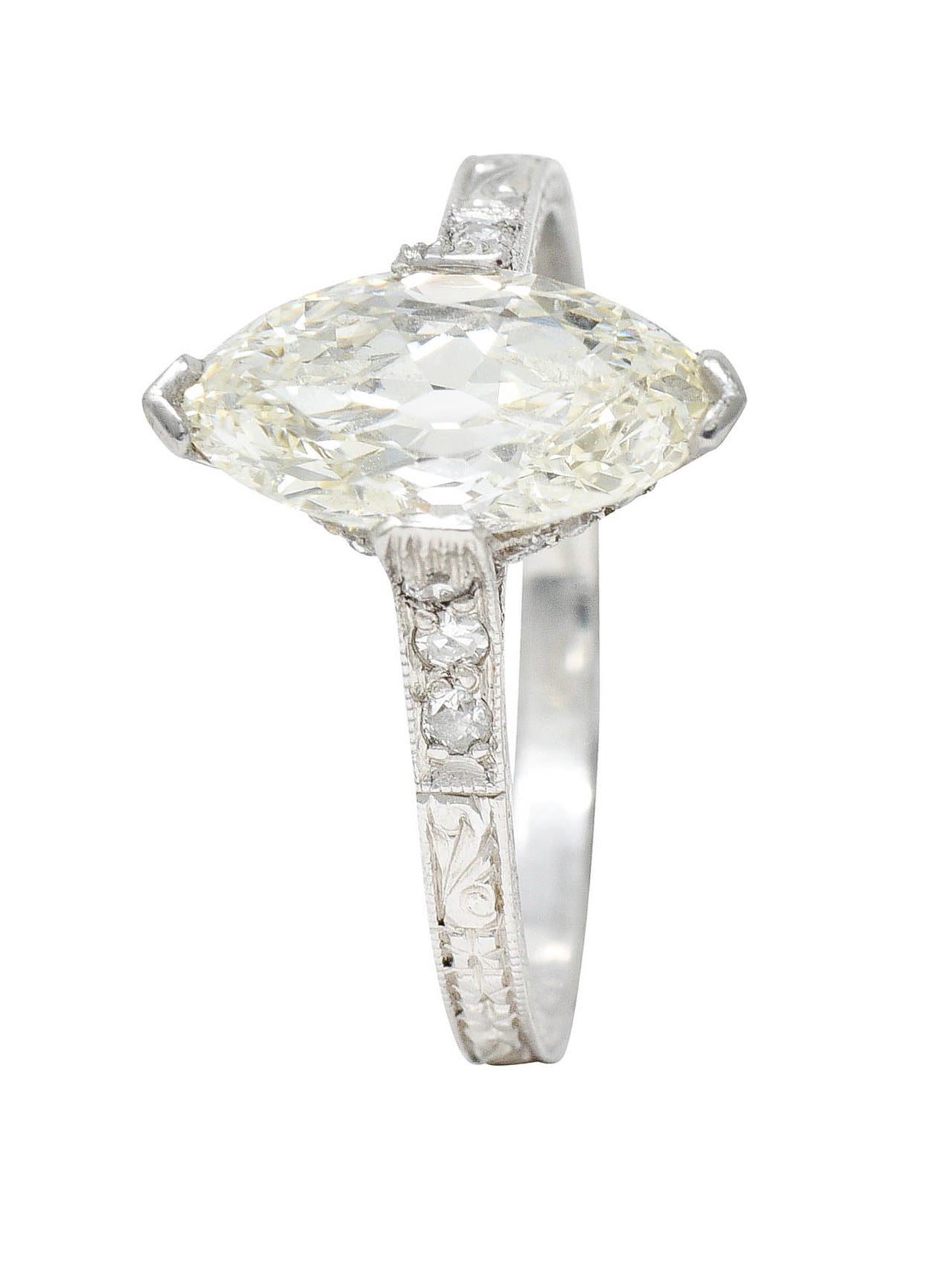 Art Deco 1.46 CTW Marquise Diamond Platinum Engraved Engagement RingRing - Wilson's Estate Jewelry