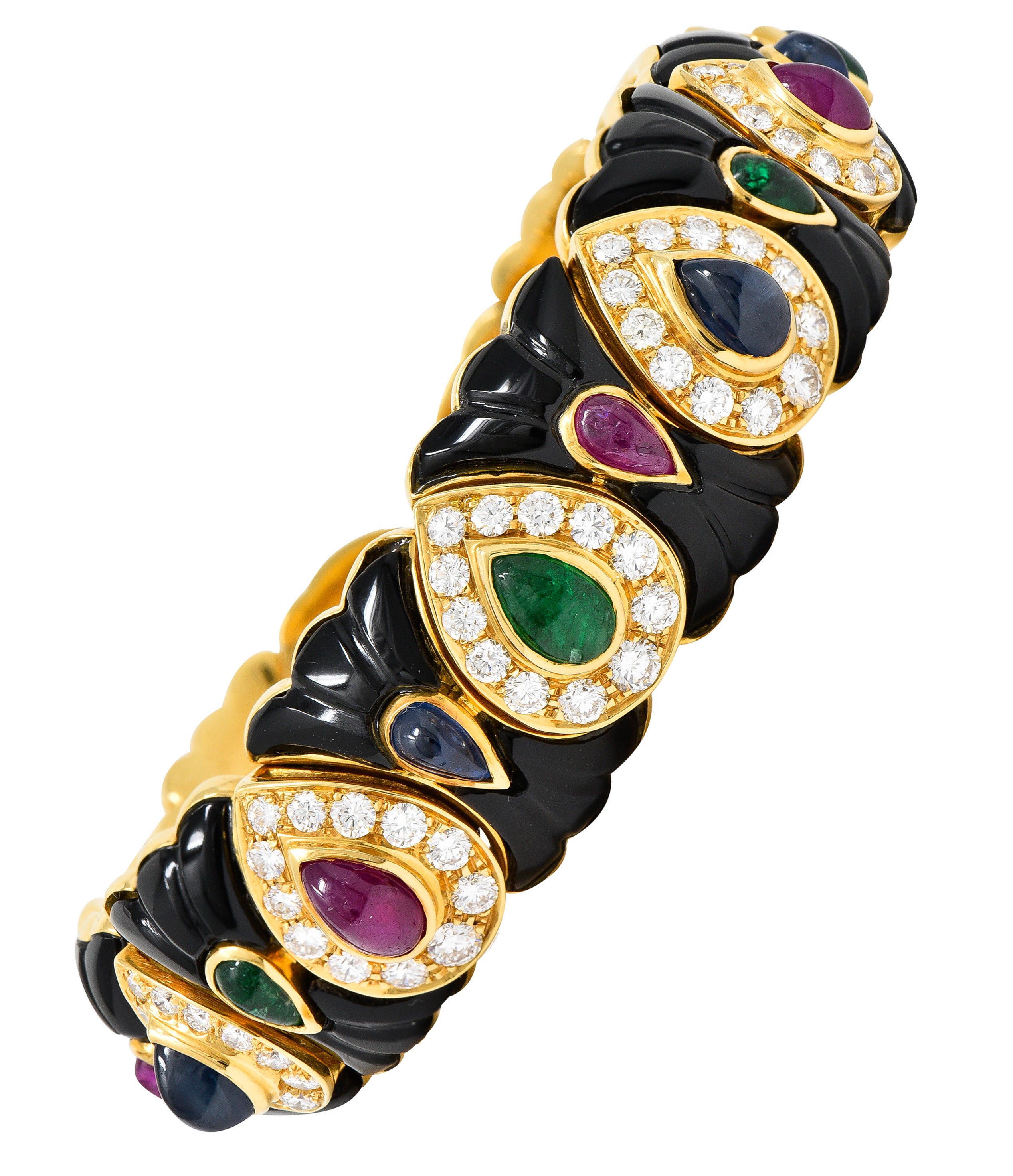 Craig Drake Diamond Ruby Emerald Sapphire Onyx 18 Karat Gold Cuff Braceletbracelet - Wilson's Estate Jewelry