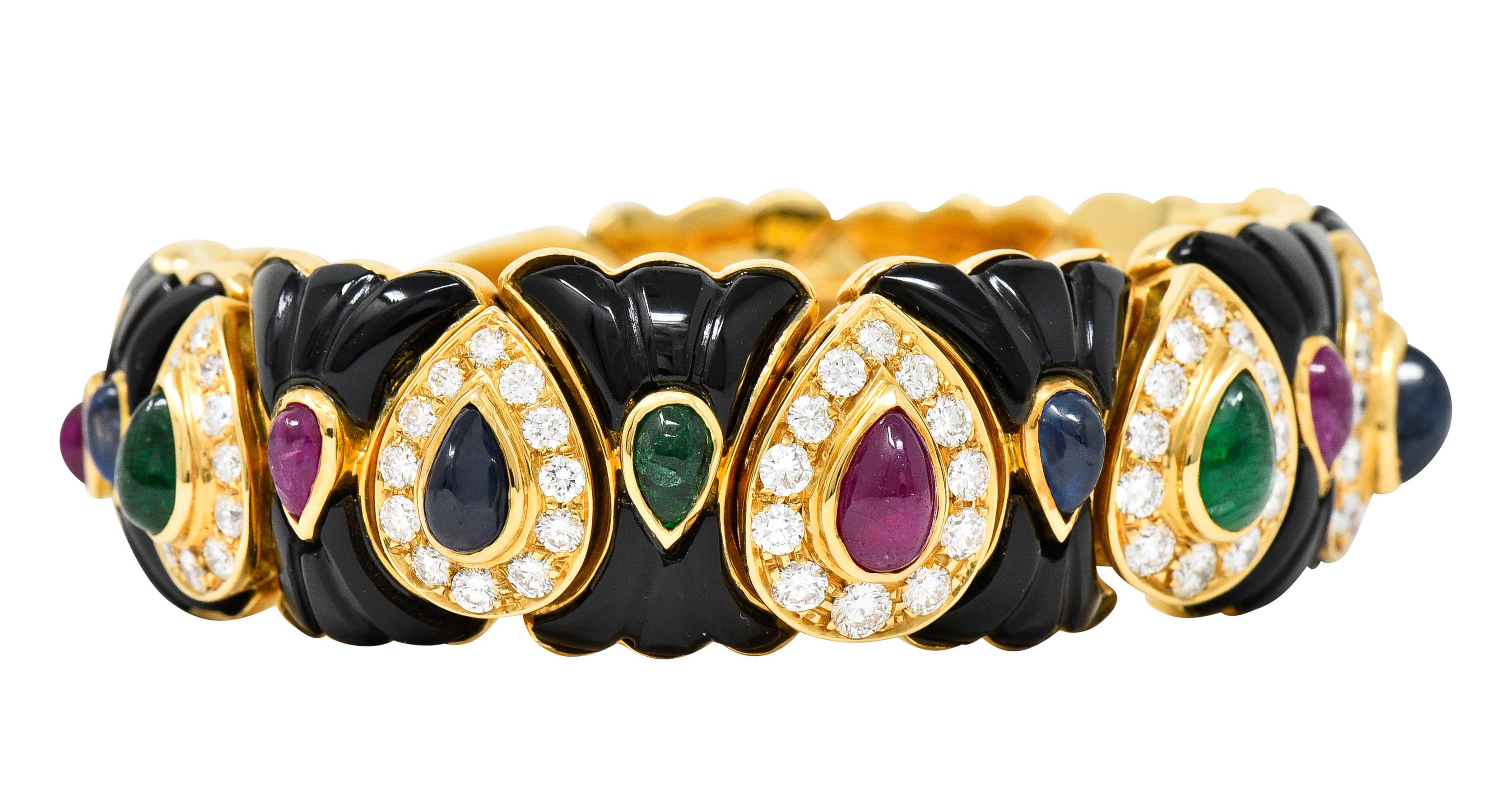 Craig Drake Diamond Ruby Emerald Sapphire Onyx 18 Karat Gold Cuff Braceletbracelet - Wilson's Estate Jewelry