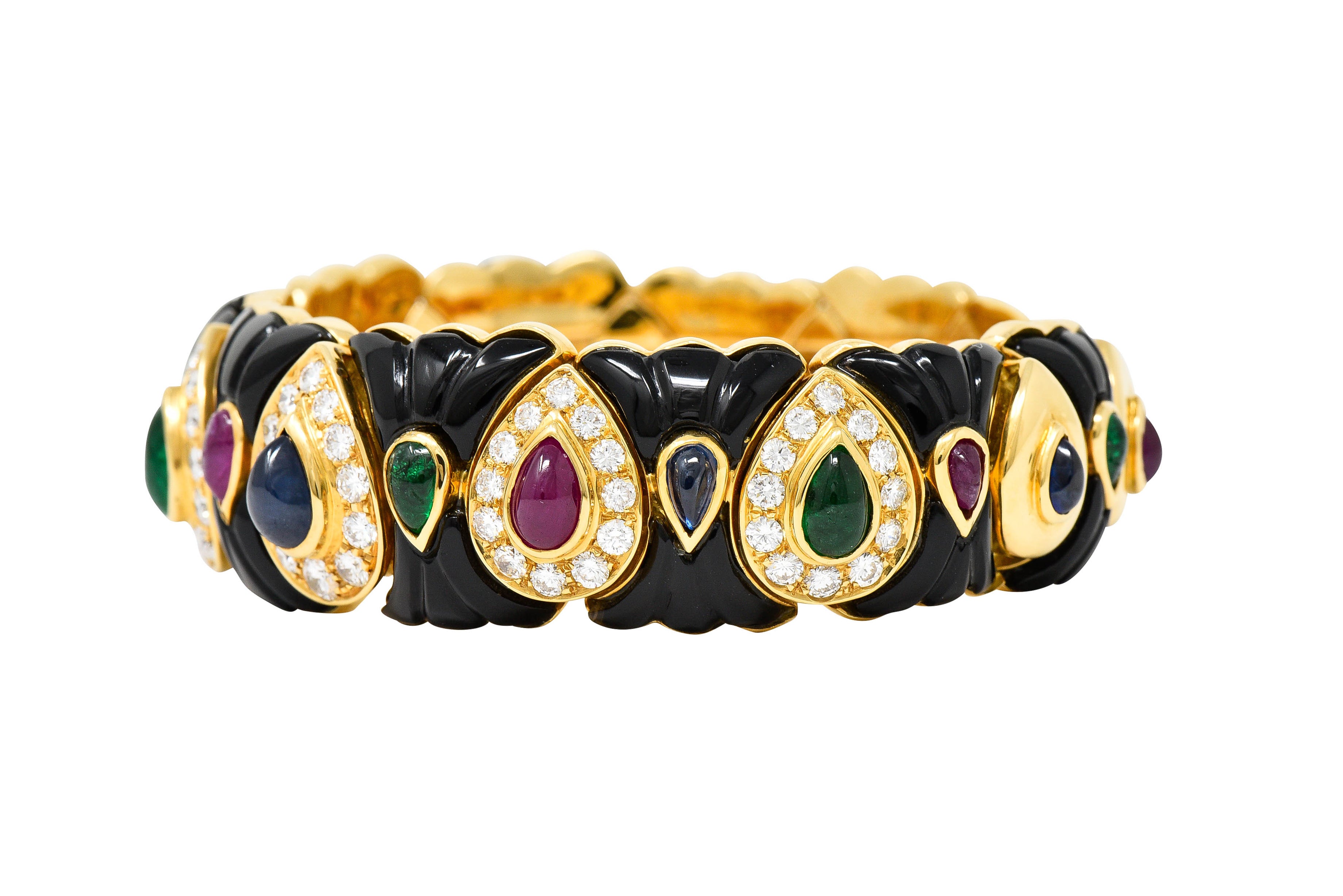 Craig Drake Diamond Ruby Emerald Sapphire Onyx 18 Karat Gold Cuff Braceletbracelet - Wilson's Estate Jewelry