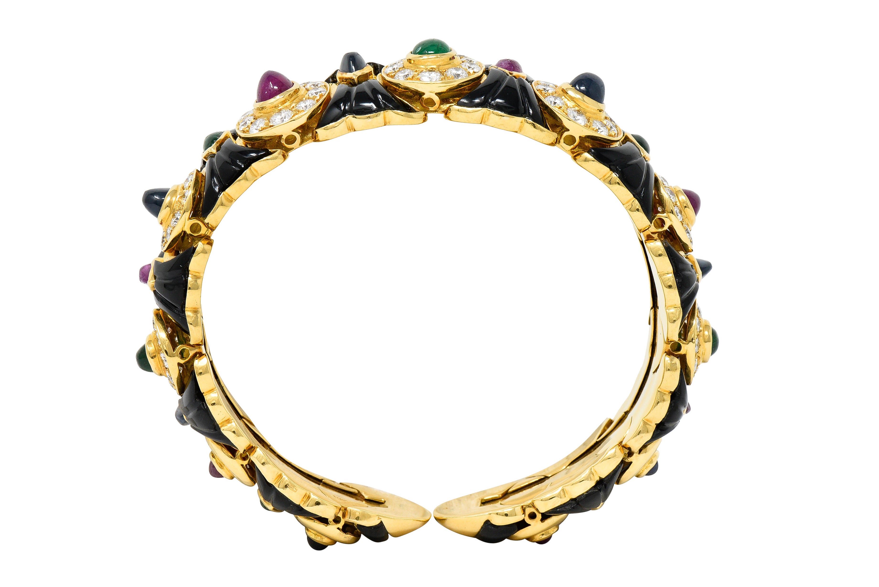 Craig Drake Diamond Ruby Emerald Sapphire Onyx 18 Karat Gold Cuff Braceletbracelet - Wilson's Estate Jewelry