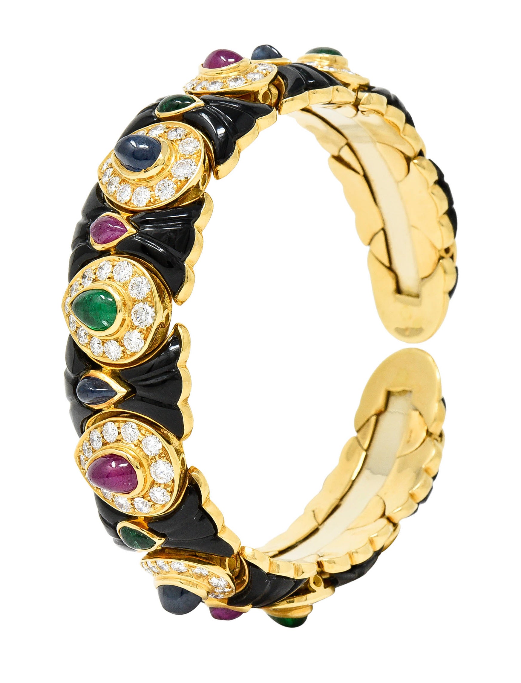 Craig Drake Diamond Ruby Emerald Sapphire Onyx 18 Karat Gold Cuff Braceletbracelet - Wilson's Estate Jewelry