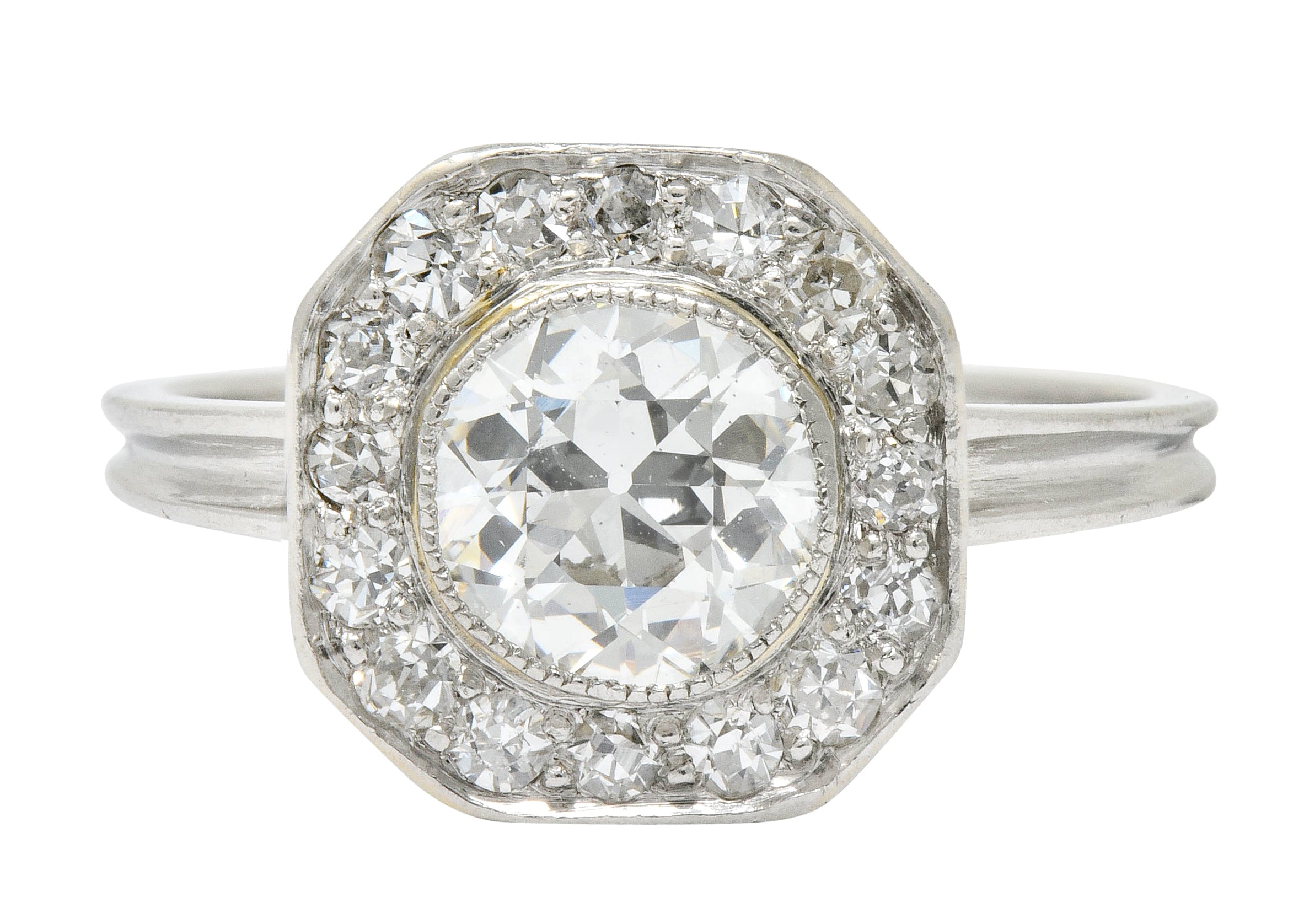 Pretty Art Deco 1.58 CTW Diamond Platinum Halo Engagement Ring Wilson's Estate Jewelry