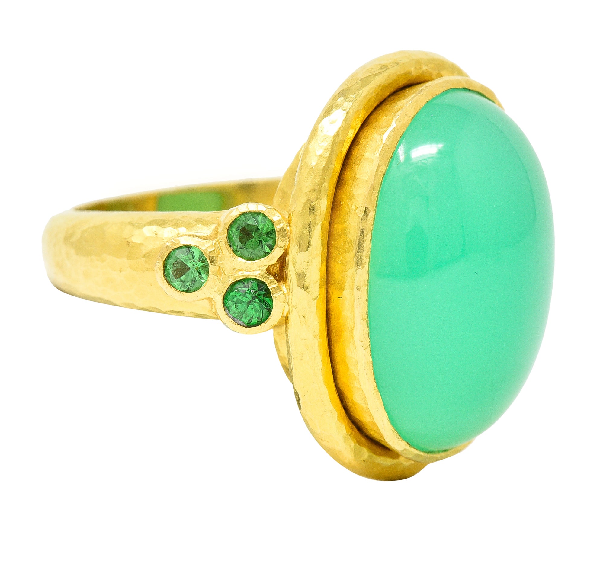 Elizabeth Locke Contemporary Chrysoprase Tsavorite Garnet 19 Karat Yellow Gold Statement Ring Wilson's Estate Jewelry