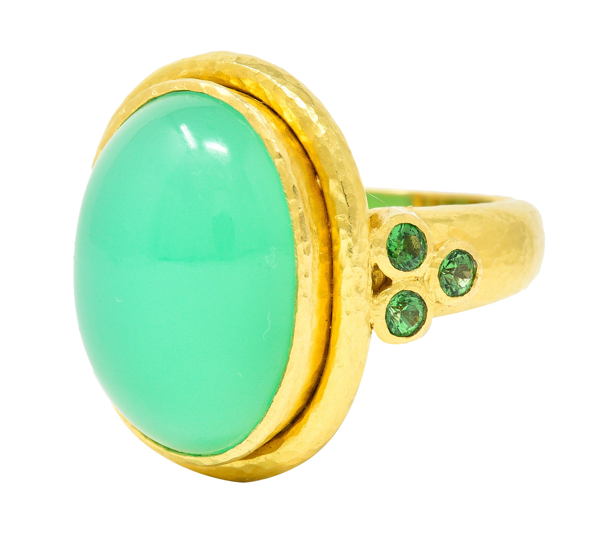 Elizabeth Locke Contemporary Chrysoprase Tsavorite Garnet 19 Karat Yellow Gold Statement Ring Wilson's Estate Jewelry