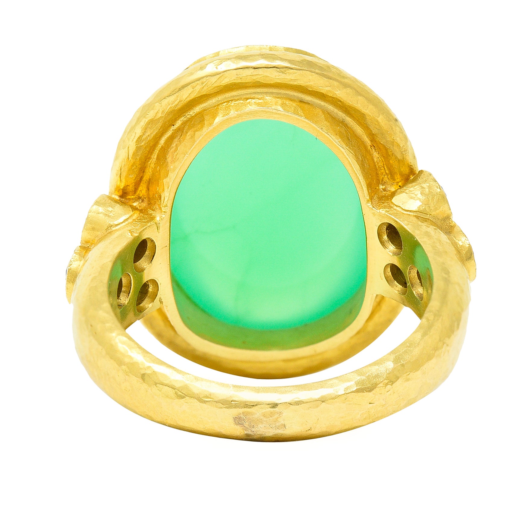 Elizabeth Locke Contemporary Chrysoprase Tsavorite Garnet 19 Karat Yellow Gold Statement Ring Wilson's Estate Jewelry