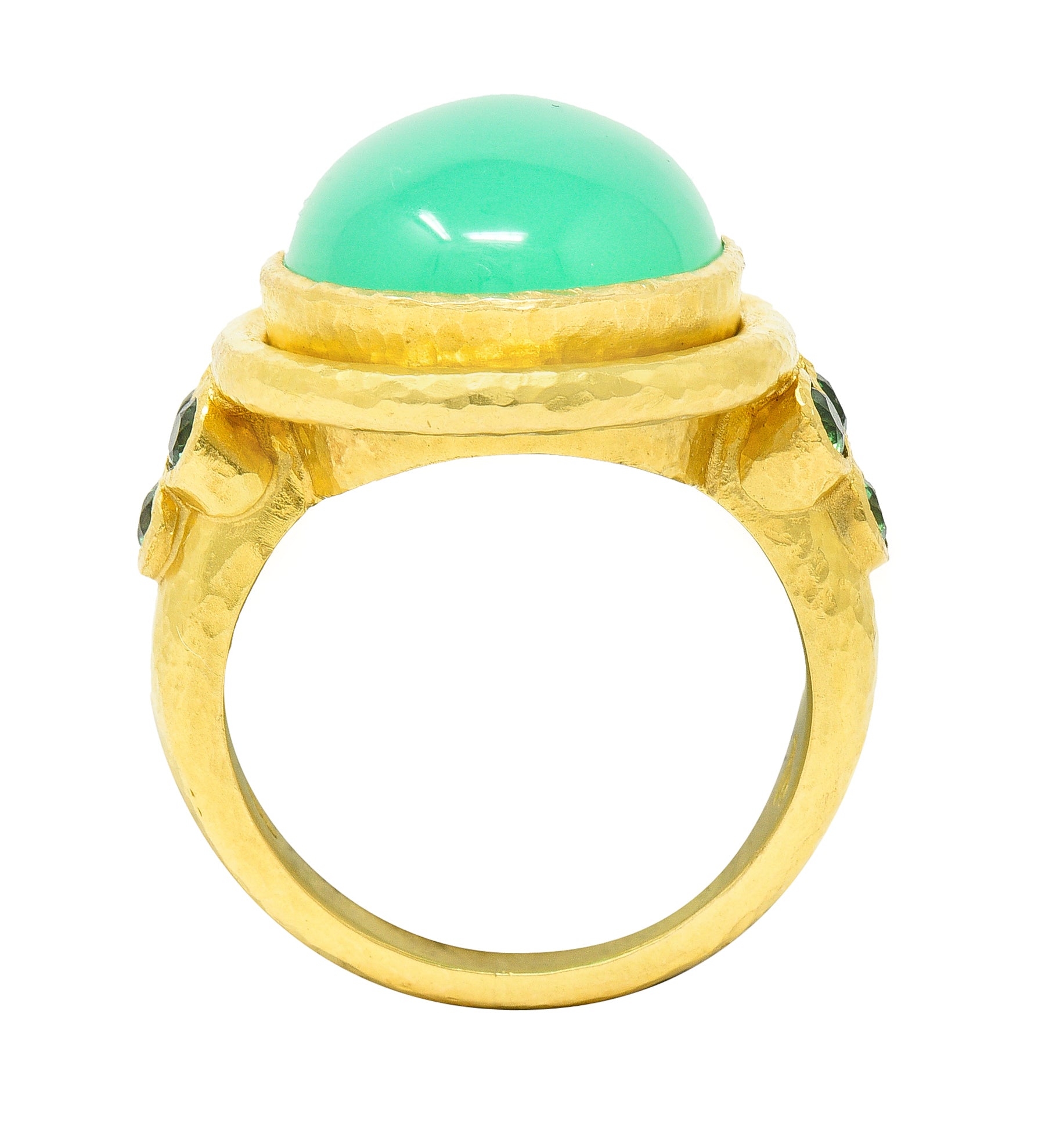 Elizabeth Locke Contemporary Chrysoprase Tsavorite Garnet 19 Karat Yellow Gold Statement Ring Wilson's Estate Jewelry