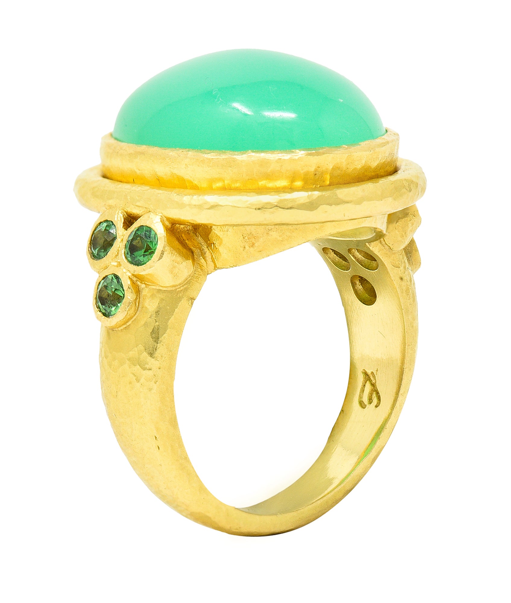 Elizabeth Locke Contemporary Chrysoprase Tsavorite Garnet 19 Karat Yellow Gold Statement Ring Wilson's Estate Jewelry