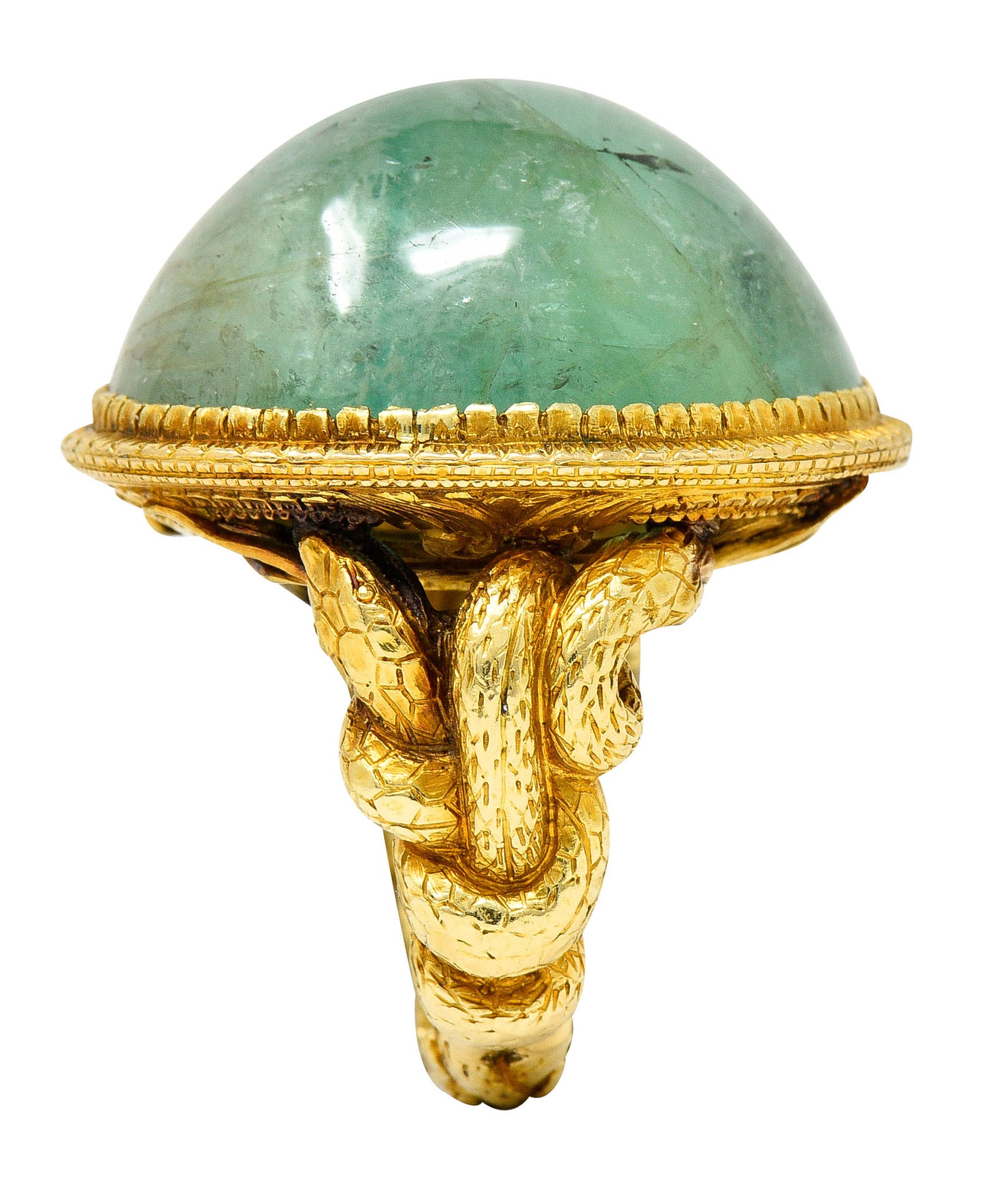 Substantial Emerald 22 Karat Gold Snake Gemstone RingRing - Wilson's Estate Jewelry