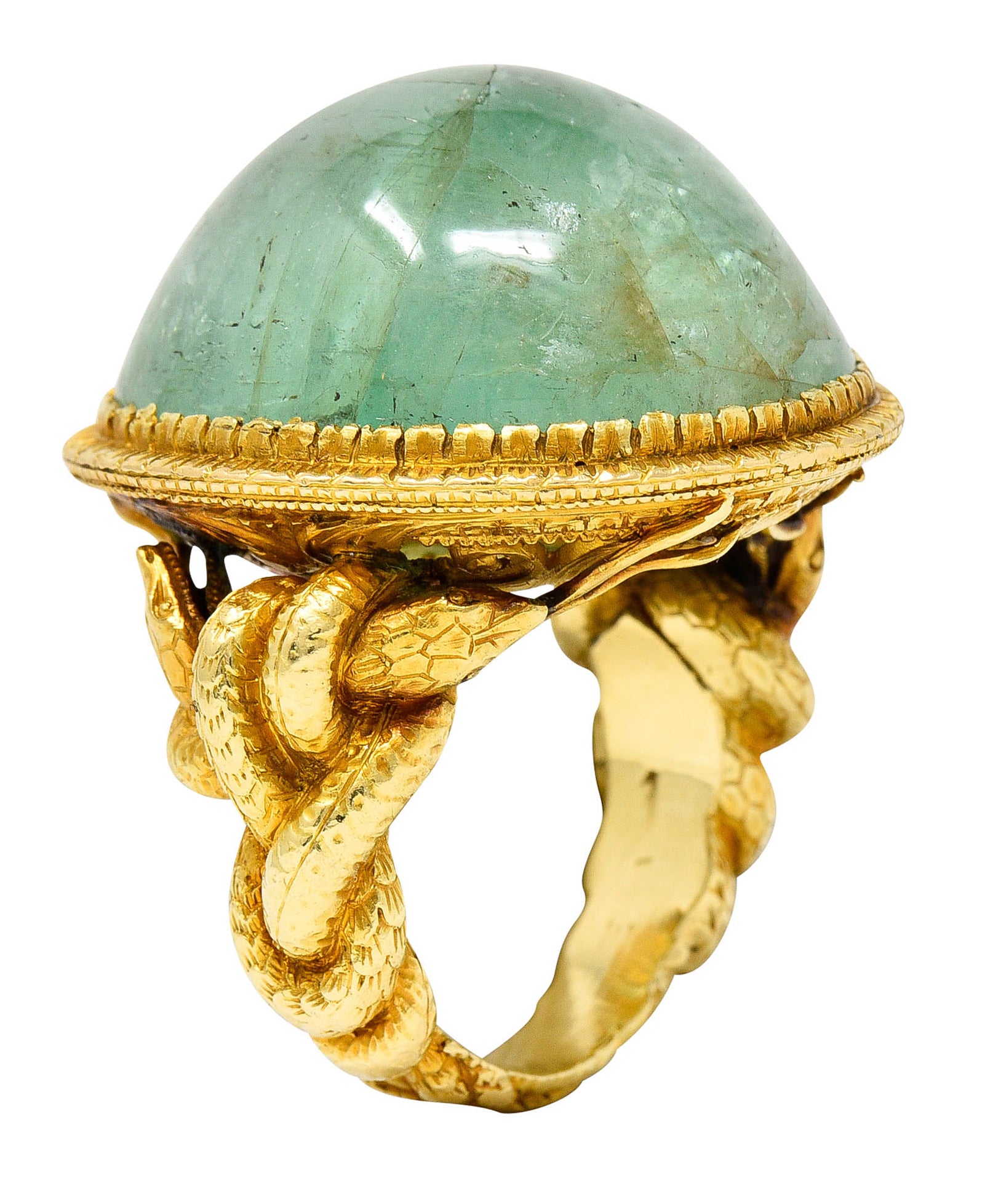 Substantial Emerald 22 Karat Gold Snake Gemstone RingRing - Wilson's Estate Jewelry