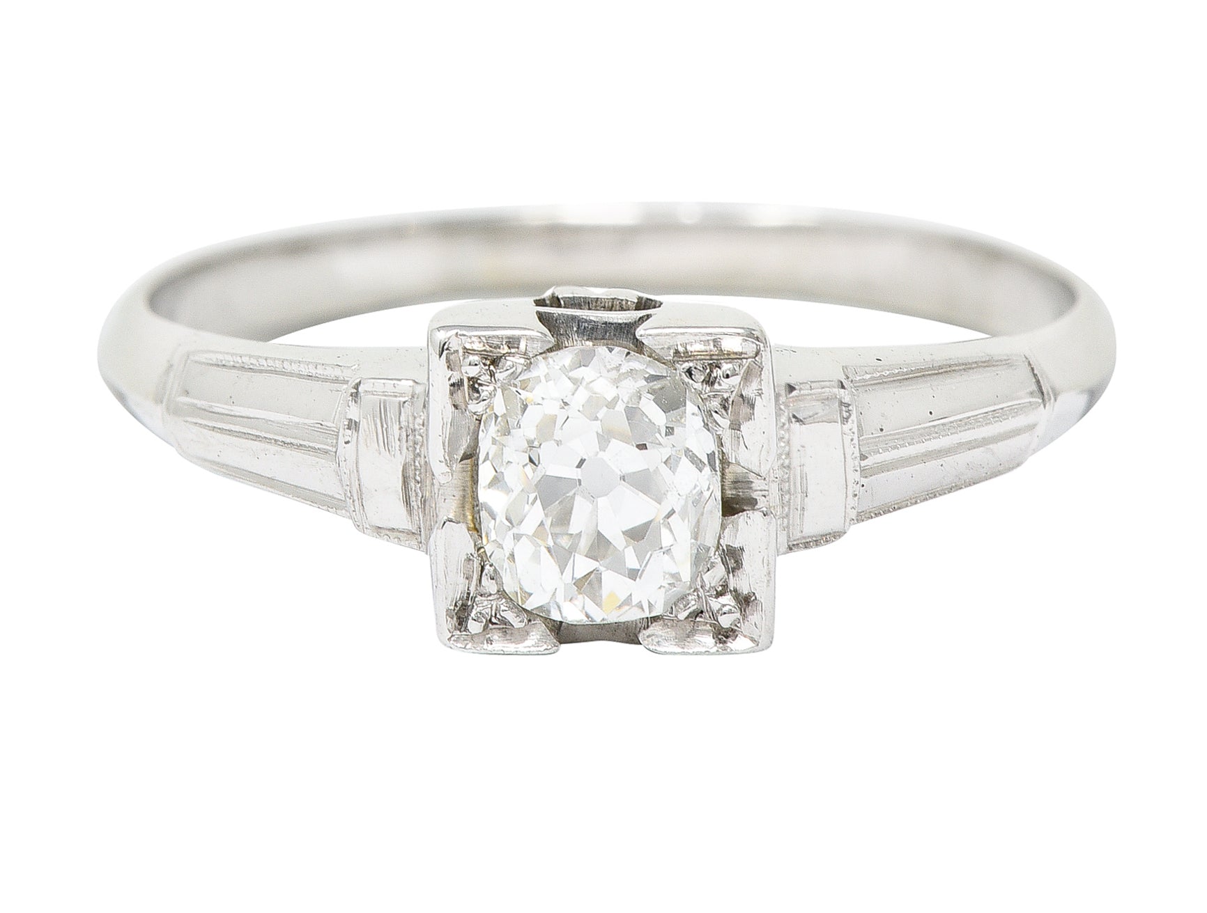 Art Deco Old Mine Diamond 18 Karat White Gold Engagement Ring Wilson's Estate Jewelry