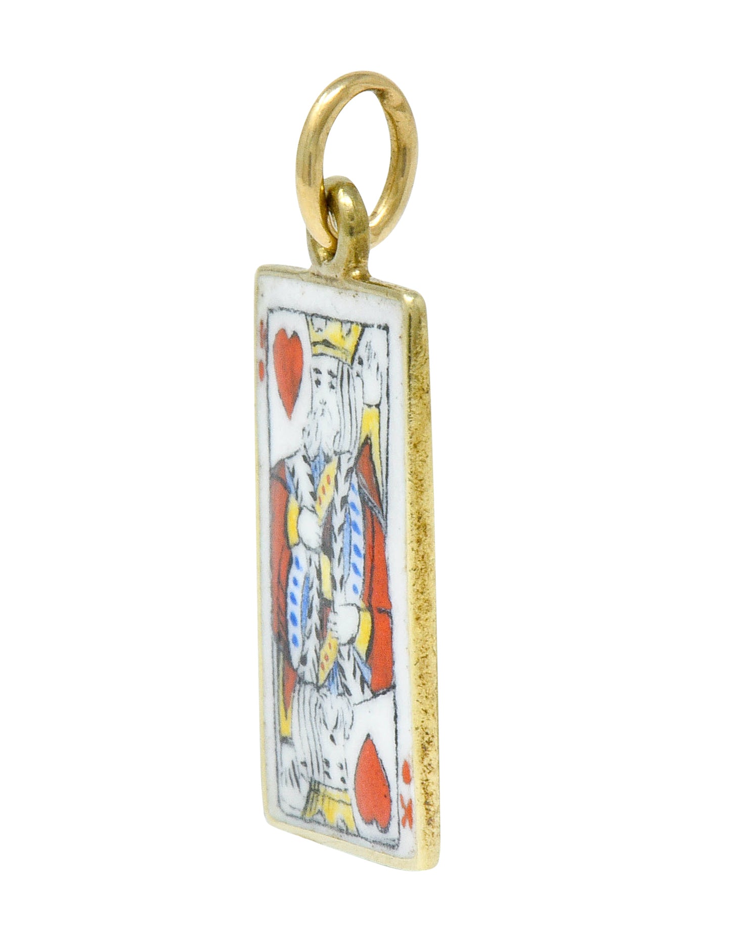 Art Nouveau Enamel 14 Karat Gold King Of Hearts Playing Card Charm - Wilson's Estate Jewelry