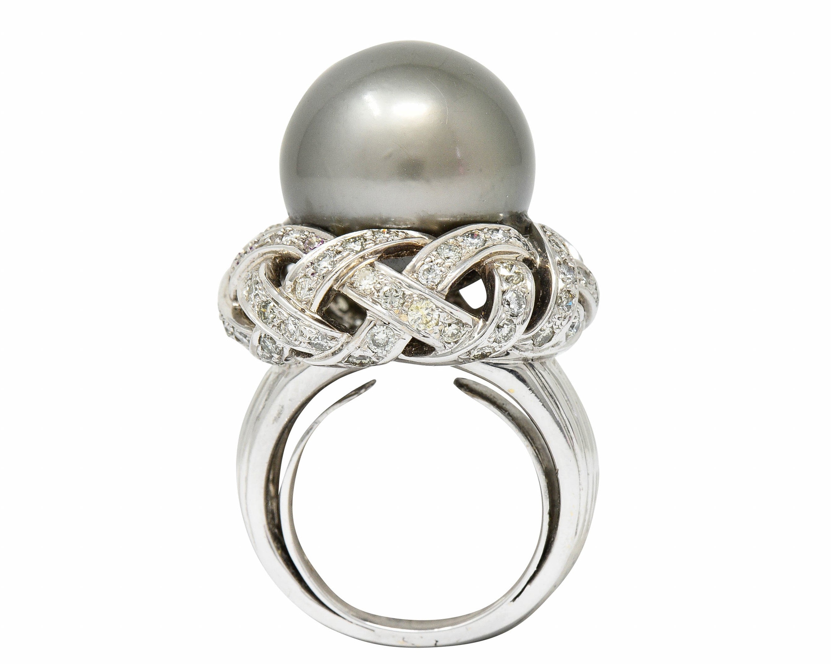 Vintage South Sea Tahitian Pearl 2.00 CTW Diamond 18 Karat White Gold Statement RingRing - Wilson's Estate Jewelry