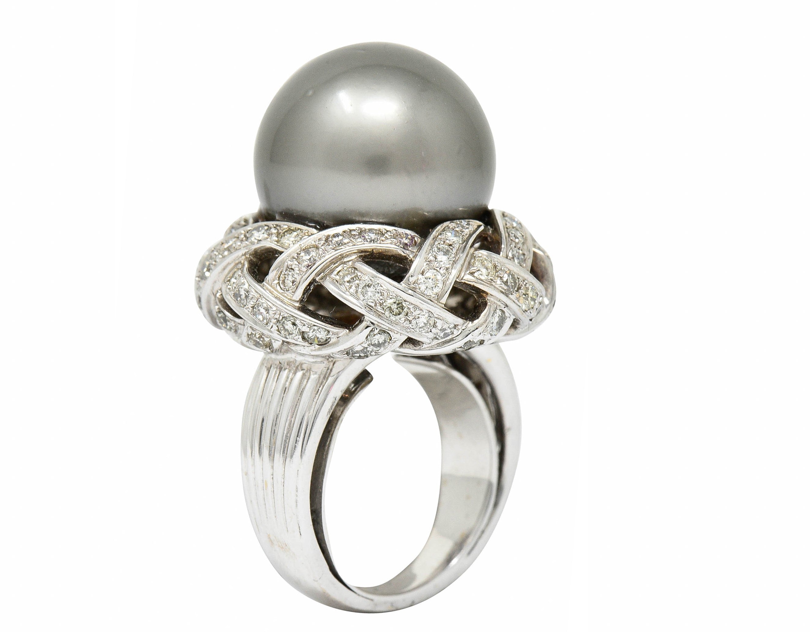 Vintage South Sea Tahitian Pearl 2.00 CTW Diamond 18 Karat White Gold Statement RingRing - Wilson's Estate Jewelry