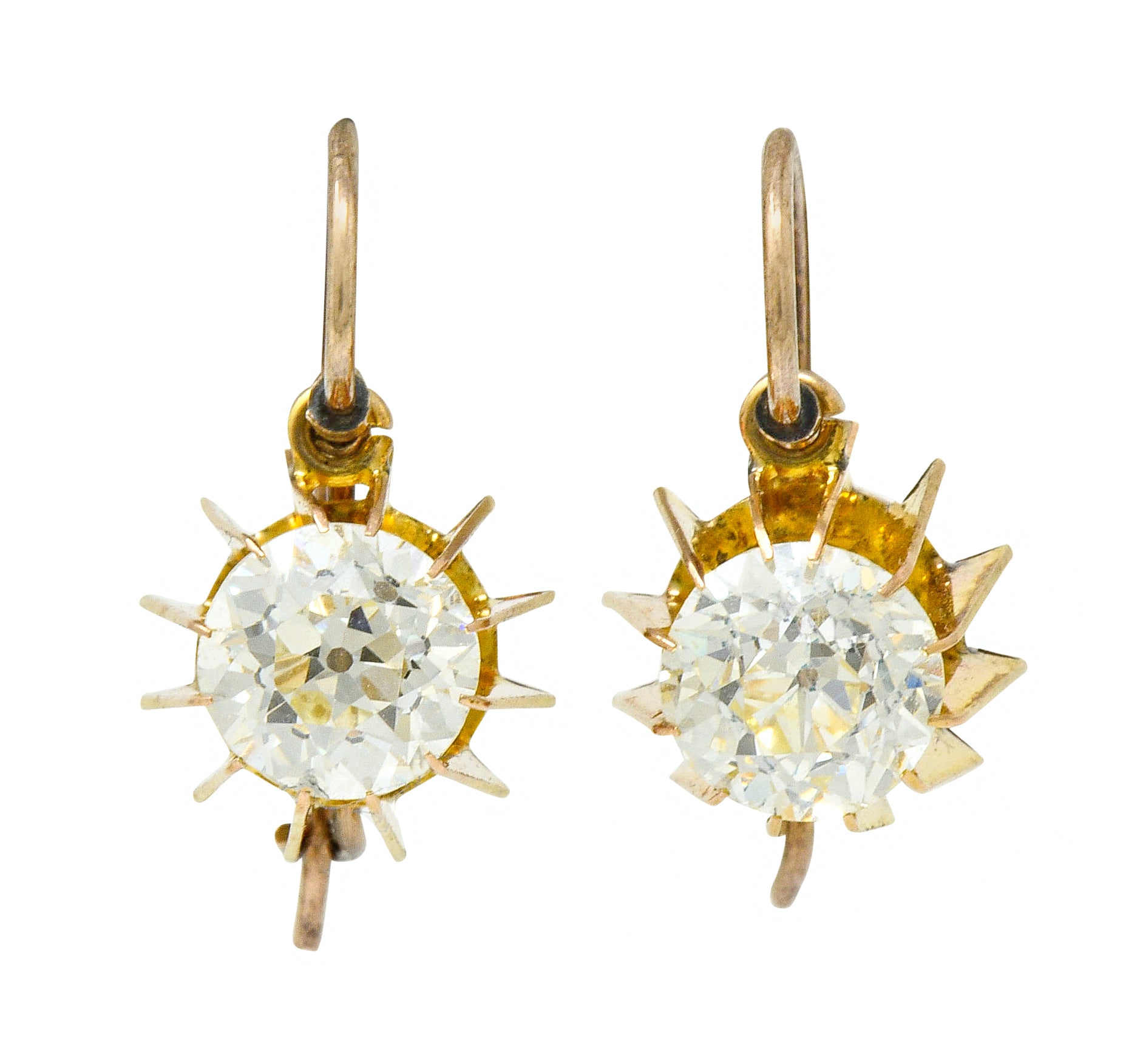 Victorian 2.04 CTW Old European Diamond Gold Articulated Drop Earrings - Wilson's Estate Jewelry