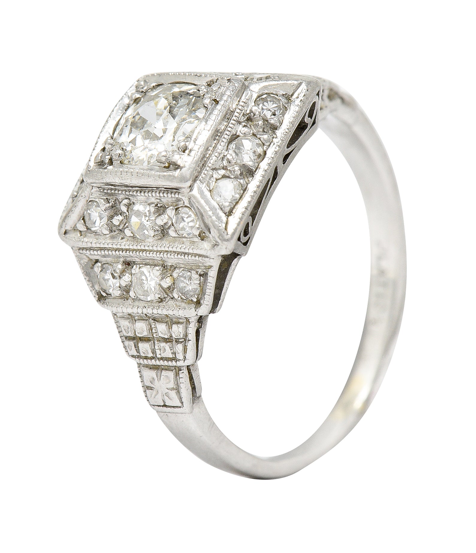 Art Deco 0.75 CTW Diamond Platinum Stepped Antique Engagement Ring Wilson's Estate Jewelry