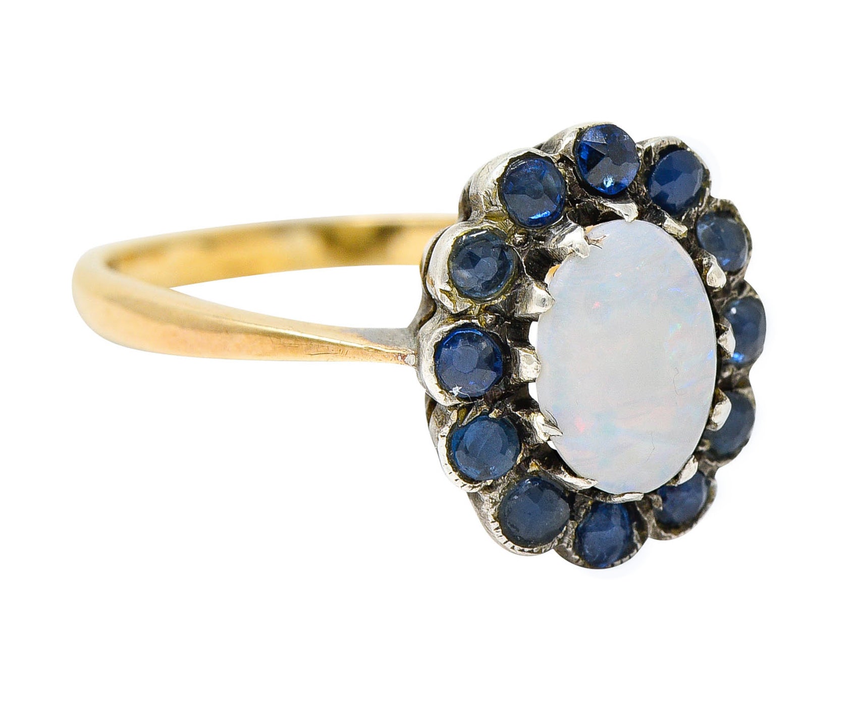 1890 Victorian Opal Sapphire Silver-Topped 14 Karat Gold Cluster RingRing - Wilson's Estate Jewelry