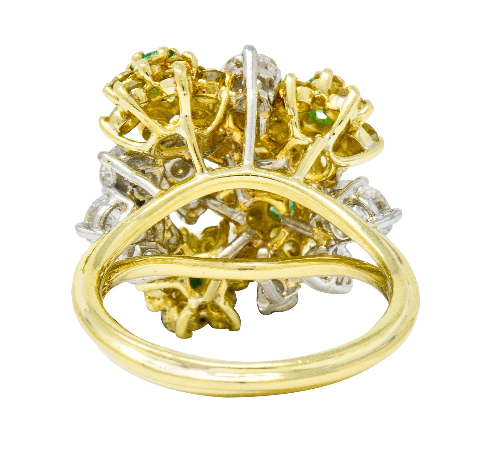 Vintage 3.21 CTW Yellow and White Diamond Emerald 18 Karat Gold Floral Cluster Ring - Wilson's Estate Jewelry