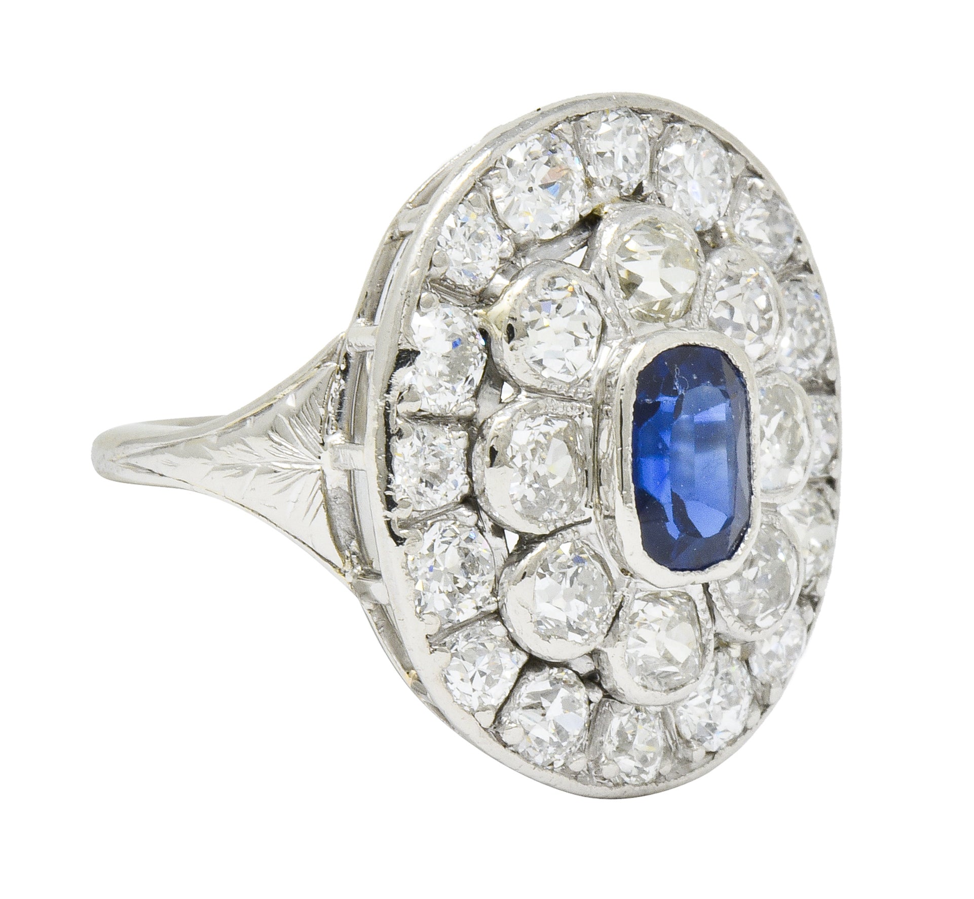 Art Deco 3.18 CTW Sapphire Diamond Platinum Cluster Dinner Ring - Wilson's Estate Jewelry