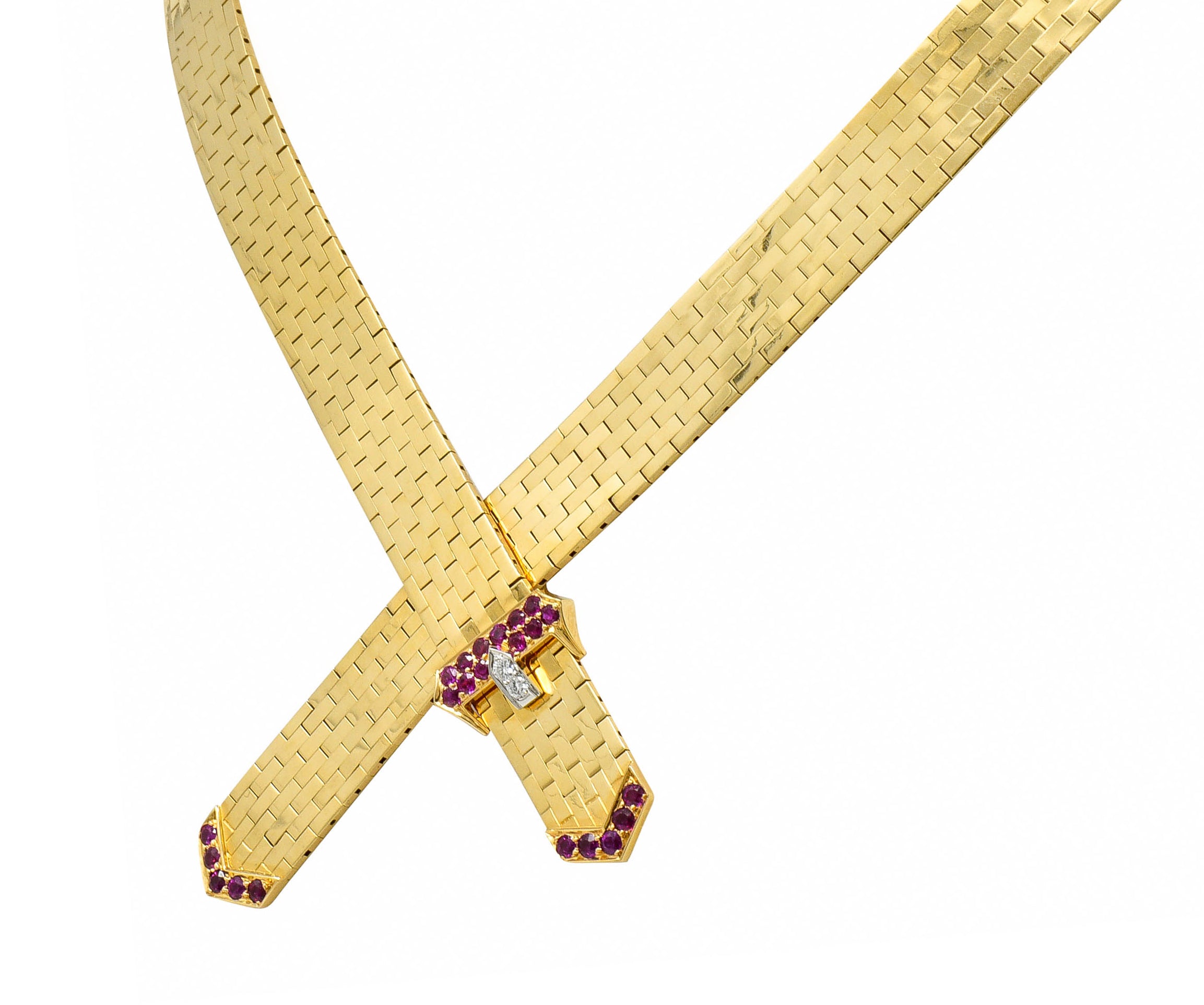 Tiffany & Co. Retro Ruby Diamond 14 Karat Gold Buckle Collar NecklaceNecklace - Wilson's Estate Jewelry