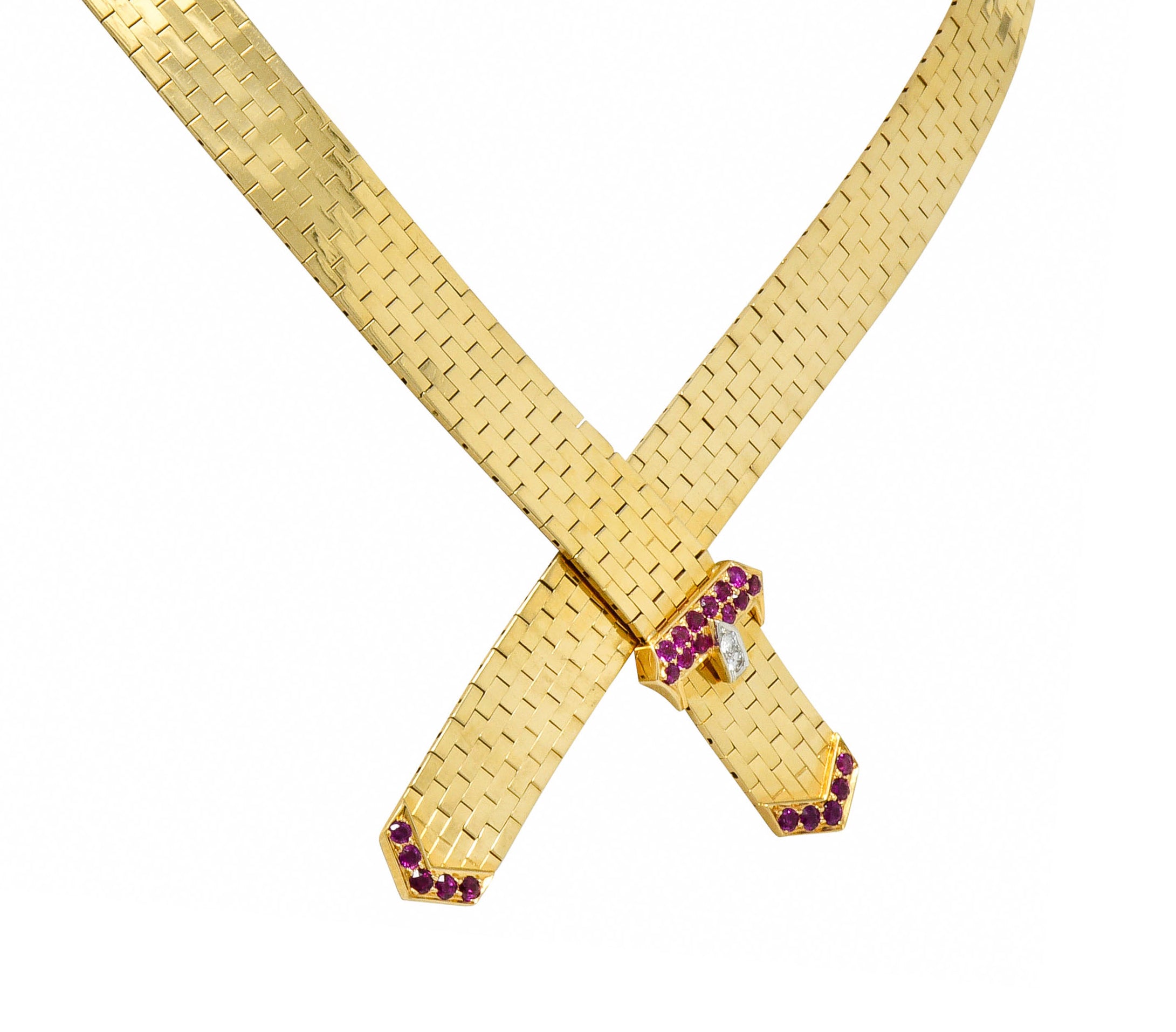 Tiffany & Co. Retro Ruby Diamond 14 Karat Gold Buckle Collar NecklaceNecklace - Wilson's Estate Jewelry