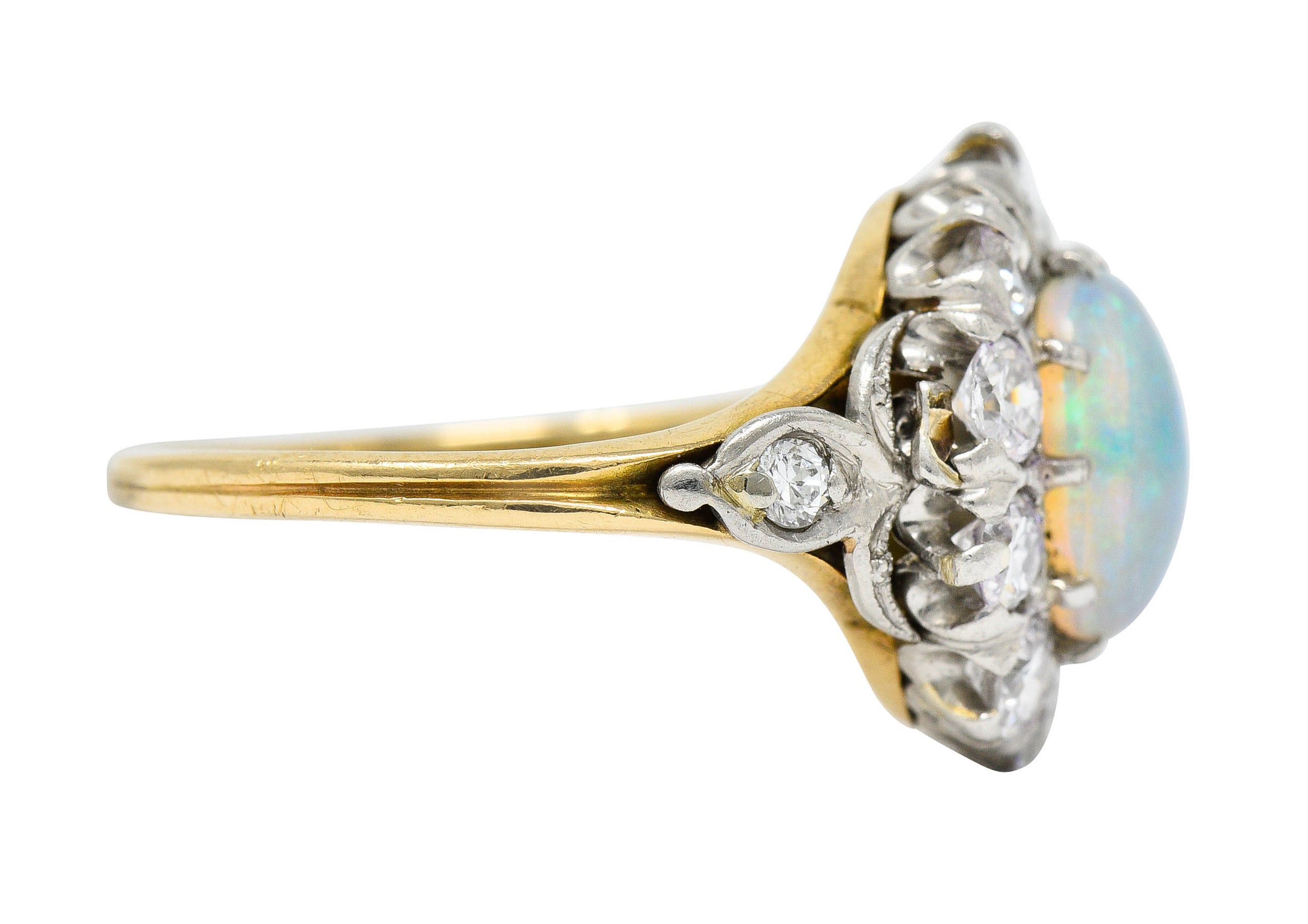 Edwardian Jelly Opal 1.06 CTW Diamond Platinum-Topped 14 Karat Gold Cluster RingRing - Wilson's Estate Jewelry