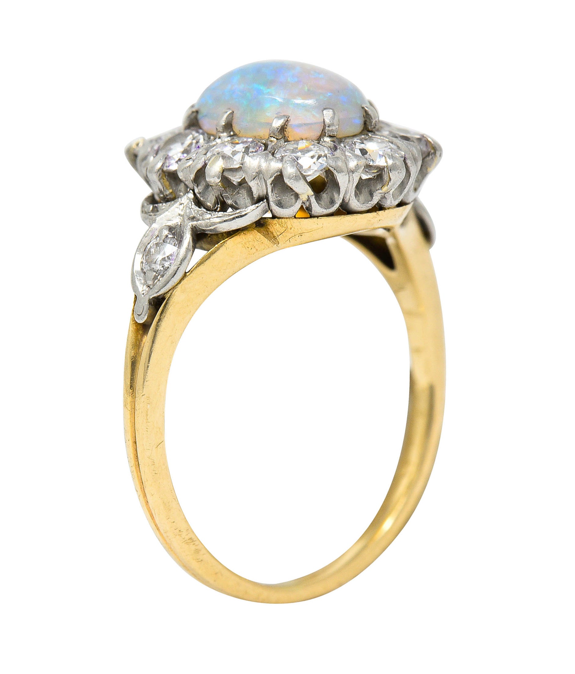 Edwardian Jelly Opal 1.06 CTW Diamond Platinum-Topped 14 Karat Gold Cluster RingRing - Wilson's Estate Jewelry