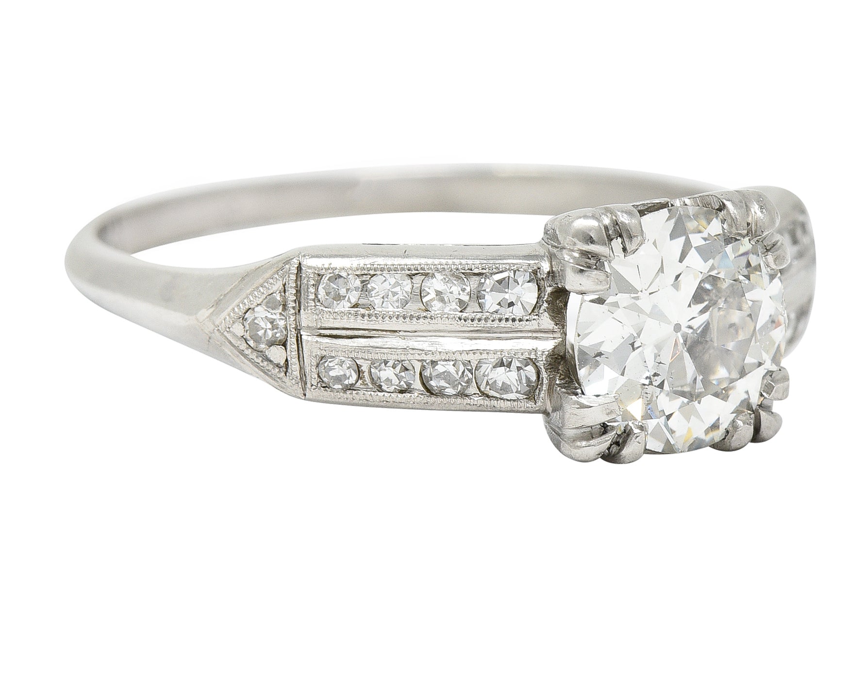 1950's Mid-Century 1.37 CTW Diamond Platinum Pointed Shoulder Vintage Engagement Ring GIA Wilson's Estate Jewelry