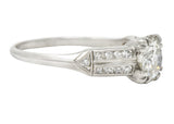 1950's Mid-Century 1.37 CTW Diamond Platinum Pointed Shoulder Vintage Engagement Ring GIA Wilson's Estate Jewelry