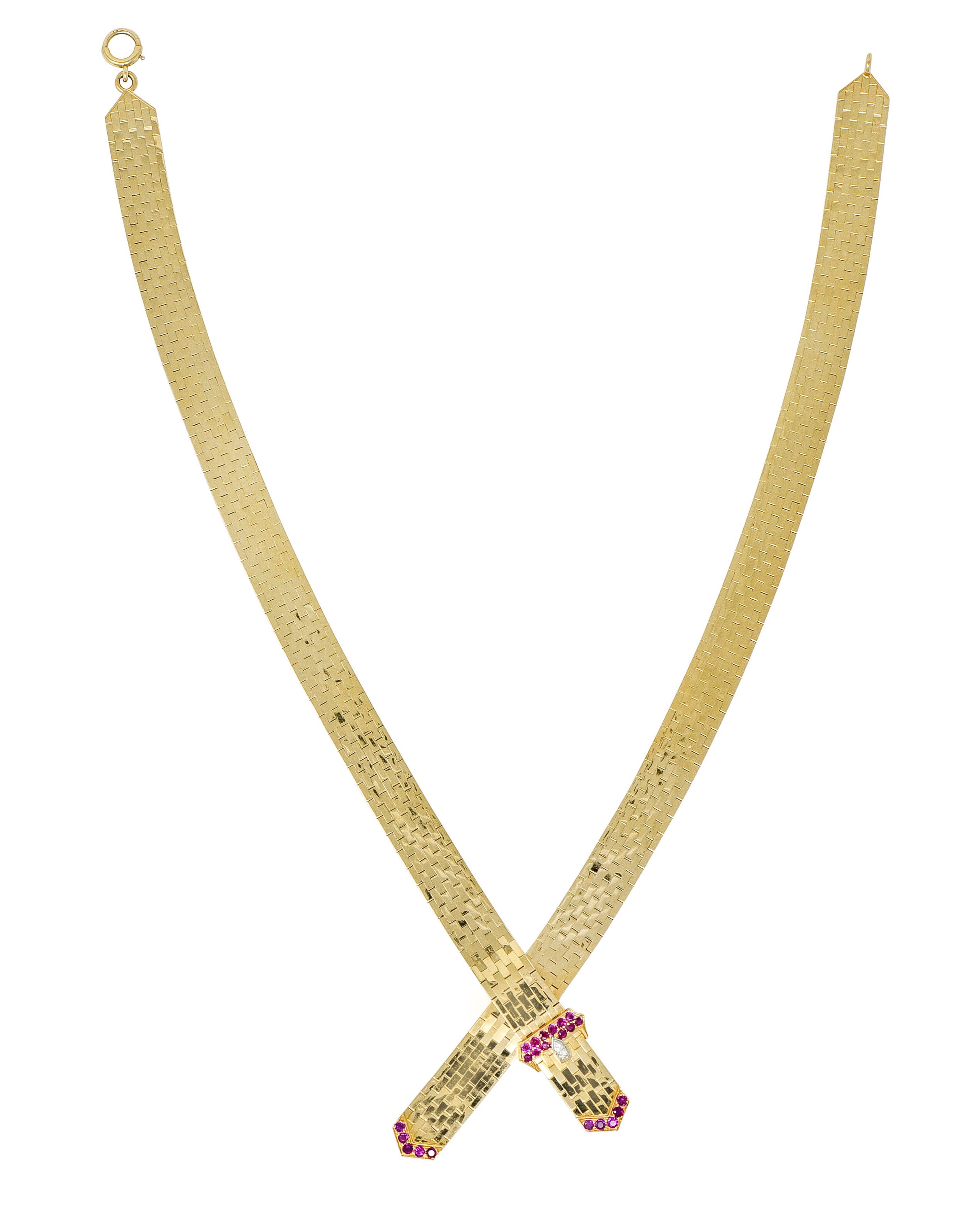 Tiffany & Co. Retro Ruby Diamond 14 Karat Gold Buckle Collar NecklaceNecklace - Wilson's Estate Jewelry