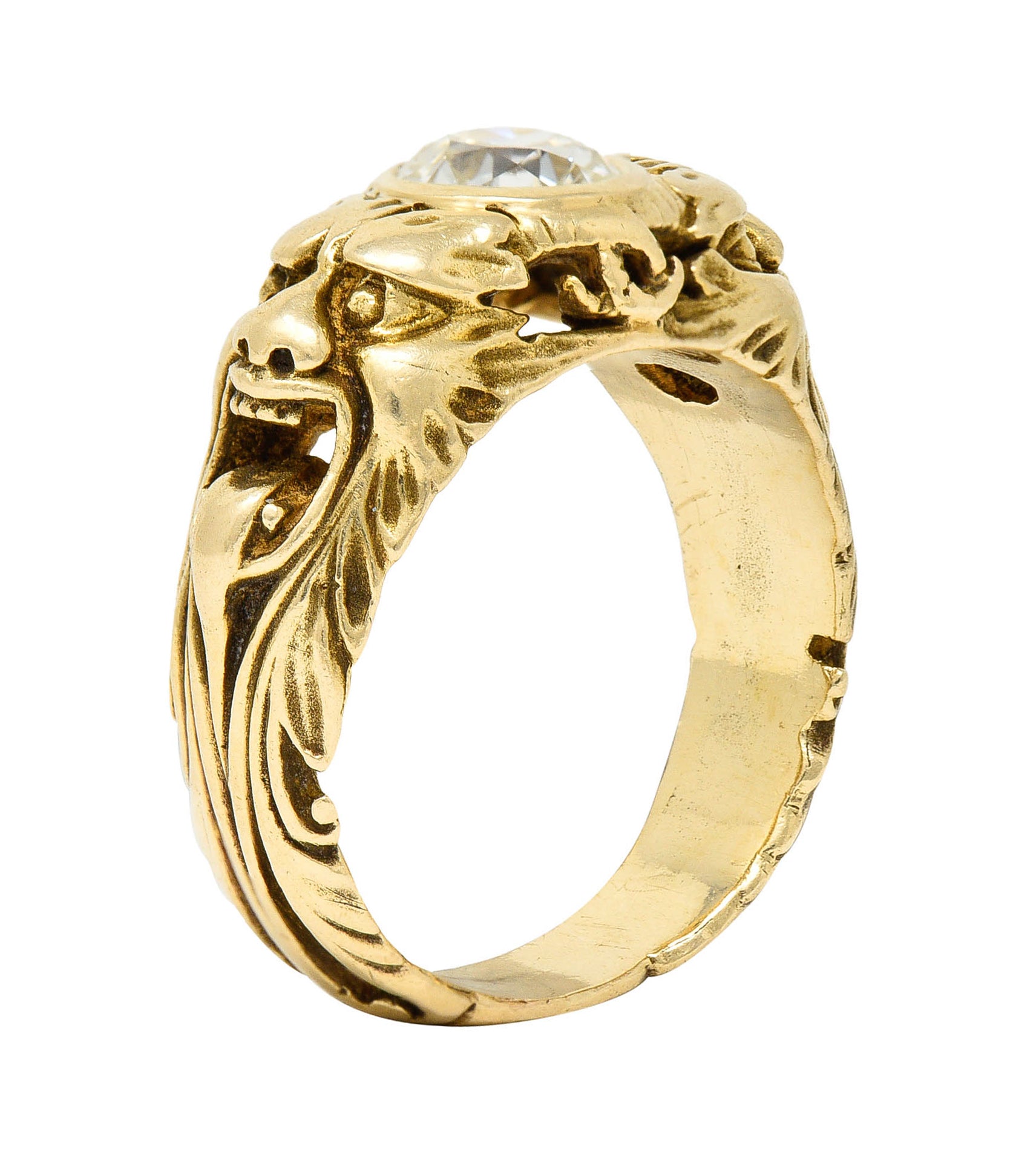 1900 Victorian 1.14 CTW Old Mine Diamond 14 Karat Gold Unisex Phobos RingRing - Wilson's Estate Jewelry