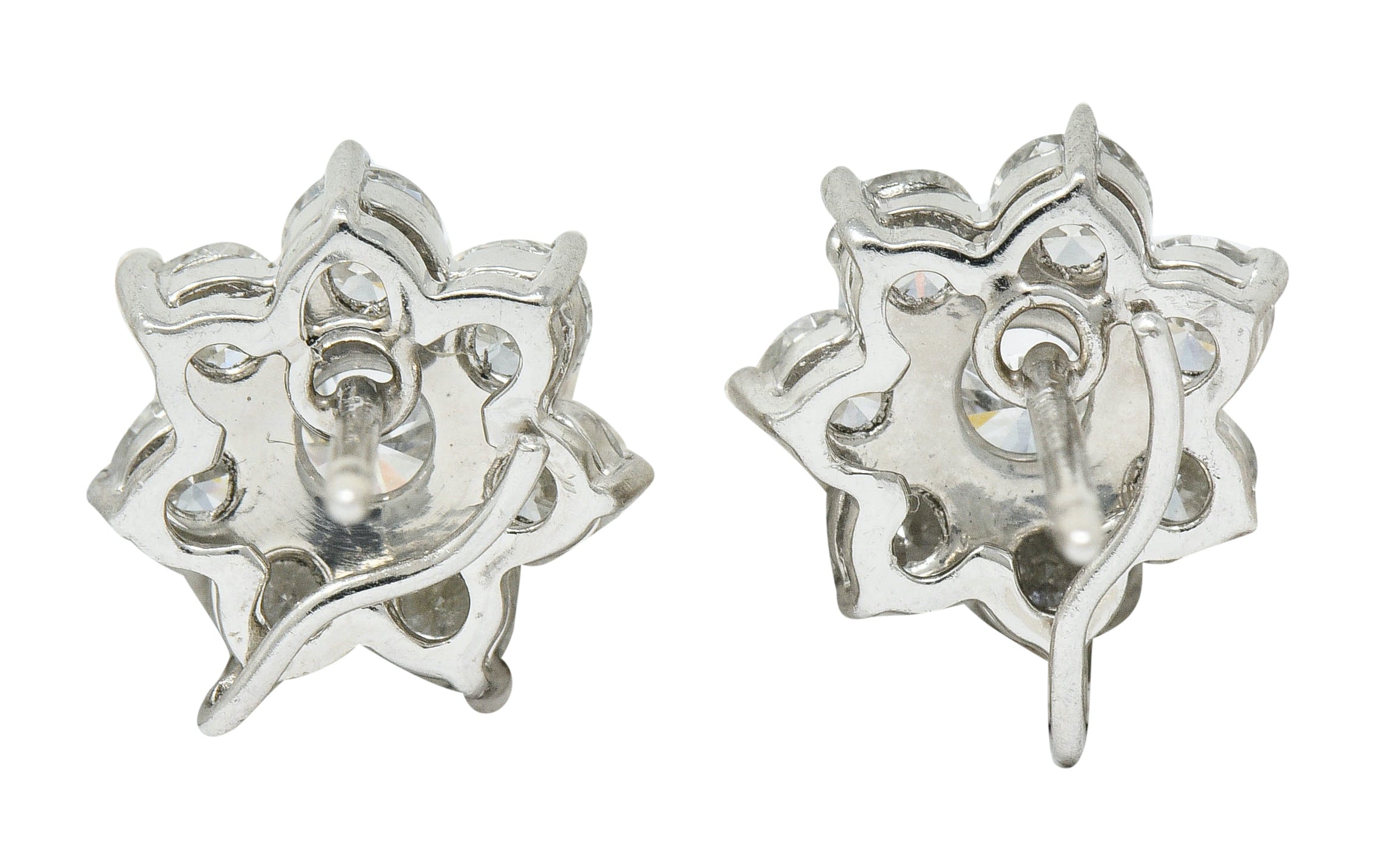 Modern 1.90 CTW Diamond Platinum Floral Cluster Stud EarringsEarrings - Wilson's Estate Jewelry