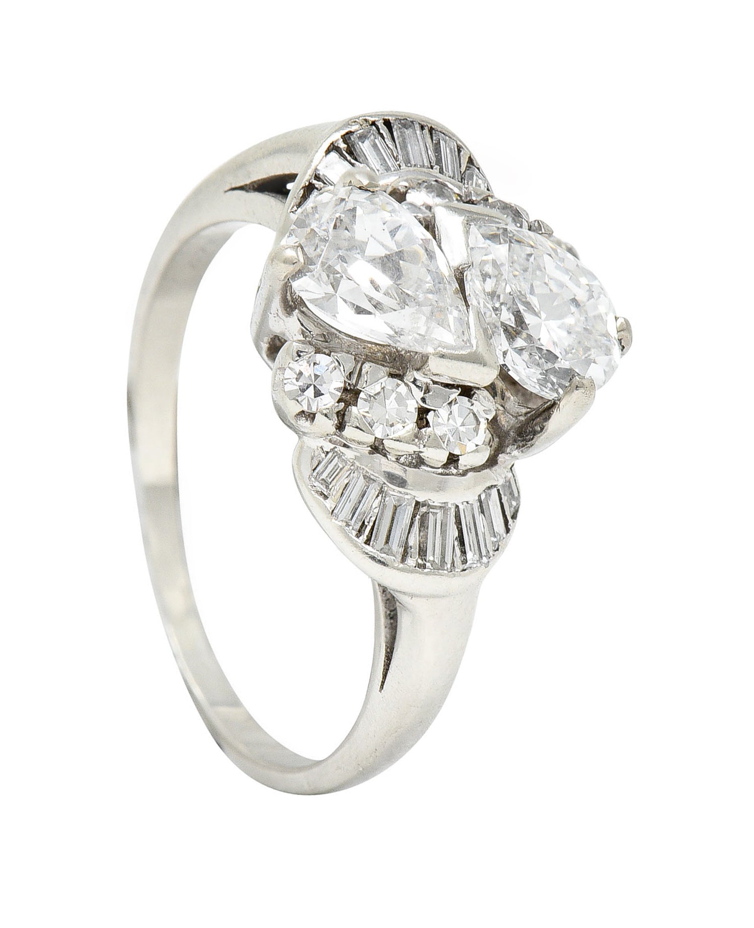 1950's Mid-Century 1.74 CTW Diamond 14 Karat White Gold Bypass RingRing - Wilson's Estate Jewelry