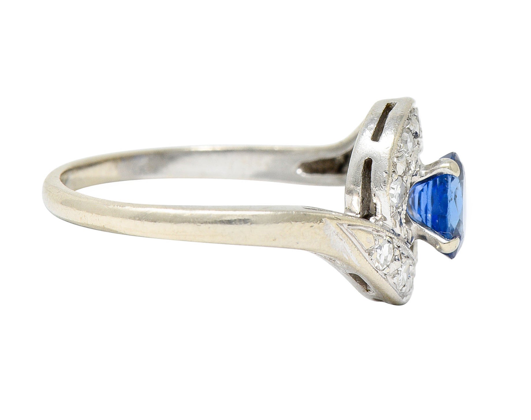 Mid-Century 0.75 CTW Sapphire Diamond 14 Karat White Gold Bypass RingRing - Wilson's Estate Jewelry