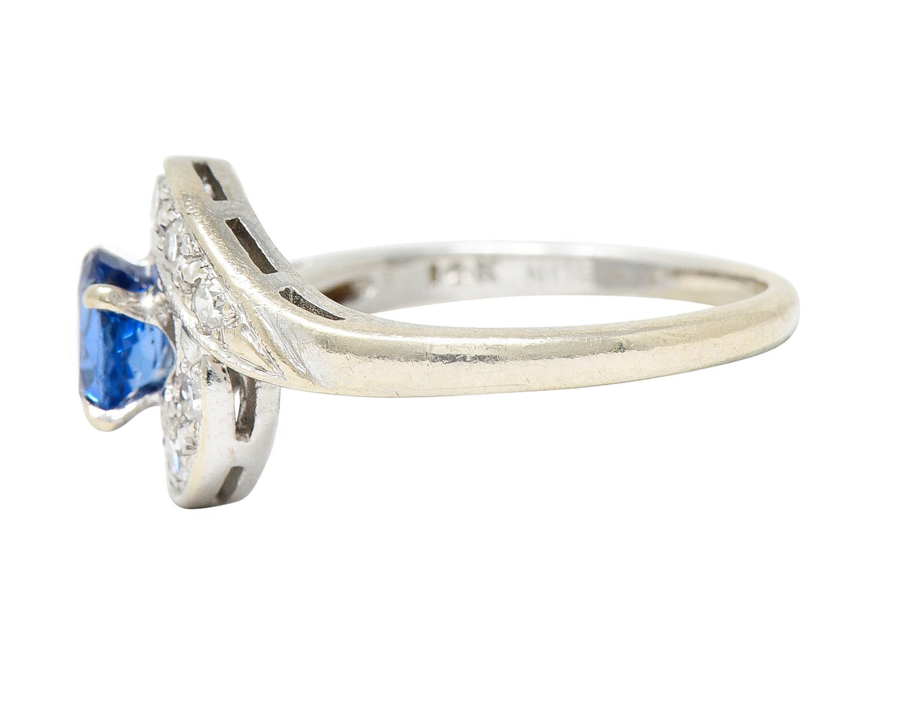 Mid-Century 0.75 CTW Sapphire Diamond 14 Karat White Gold Bypass RingRing - Wilson's Estate Jewelry