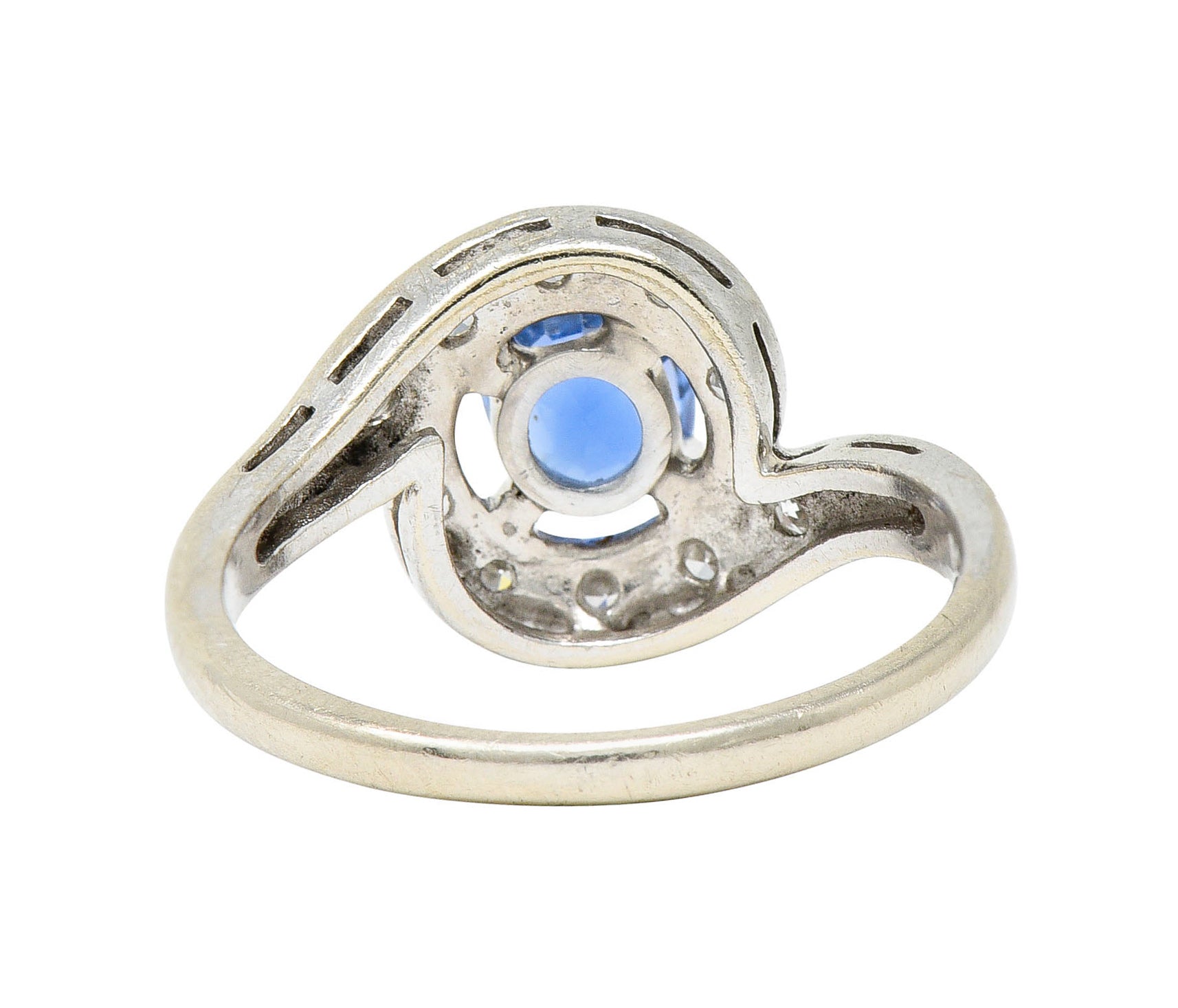 Mid-Century 0.75 CTW Sapphire Diamond 14 Karat White Gold Bypass RingRing - Wilson's Estate Jewelry