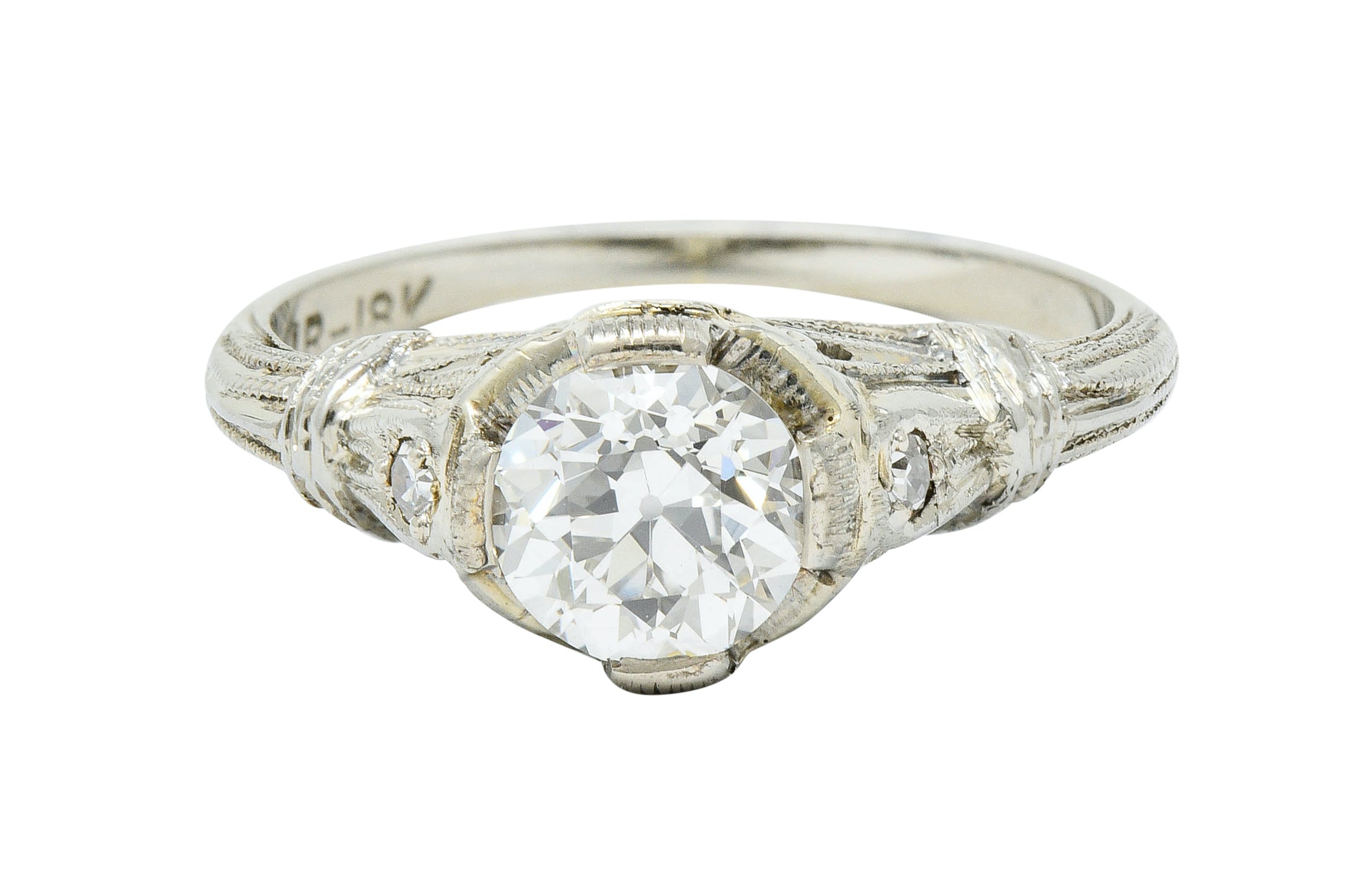 Art Deco 0.85 CTW Diamond 18 Karat White Gold Engagement Ring GIARing - Wilson's Estate Jewelry