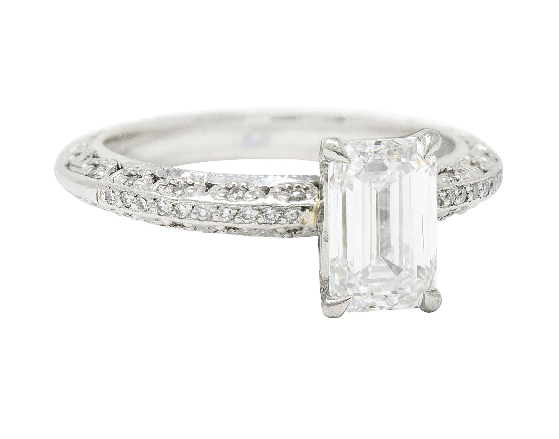 Tacori 1.81 CTW Emerald Cut Diamond Platinum Crescent Engagement Ring GIARing - Wilson's Estate Jewelry