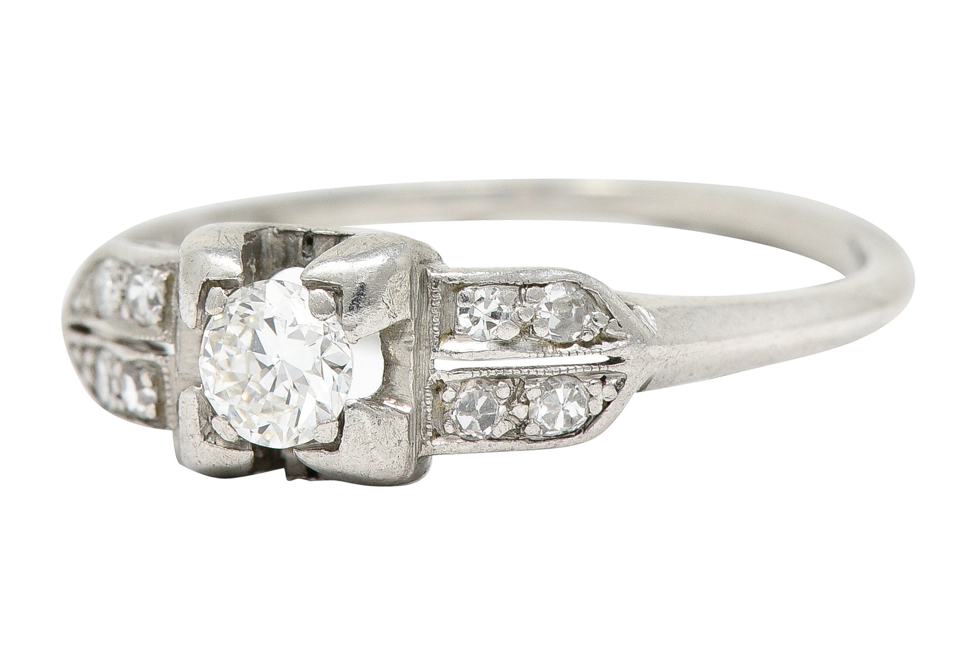 Art Deco 0.37 CTW Diamond Platinum Pyramidal Antique Engagement Ring Wilson's Estate Jewelry