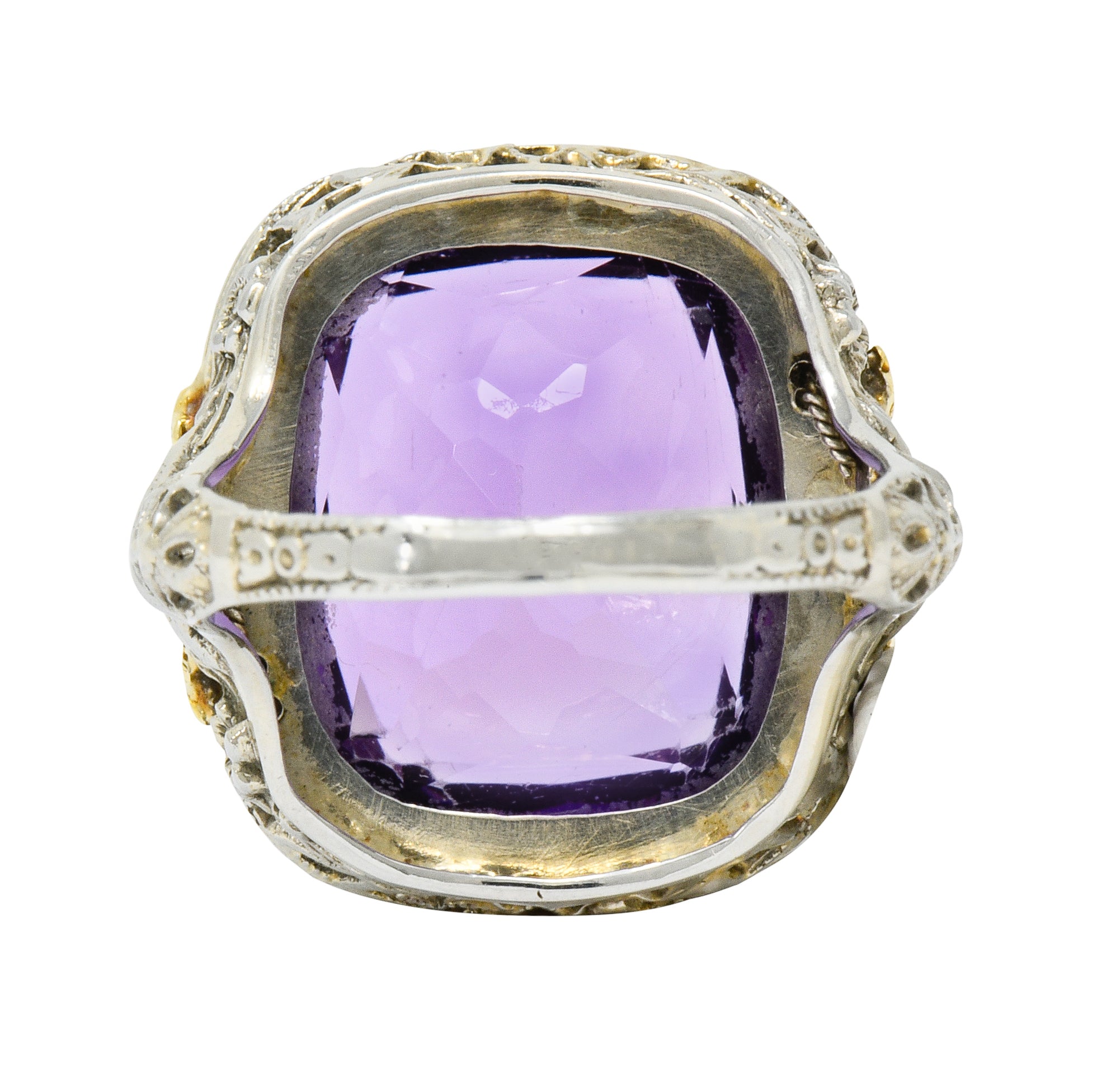 Bassett Jewelry Co. Art Deco 13.34 CTW Amethyst Pearl 18 Karat Tri-Colored Gold Cocktail Ring - Wilson's Estate Jewelry