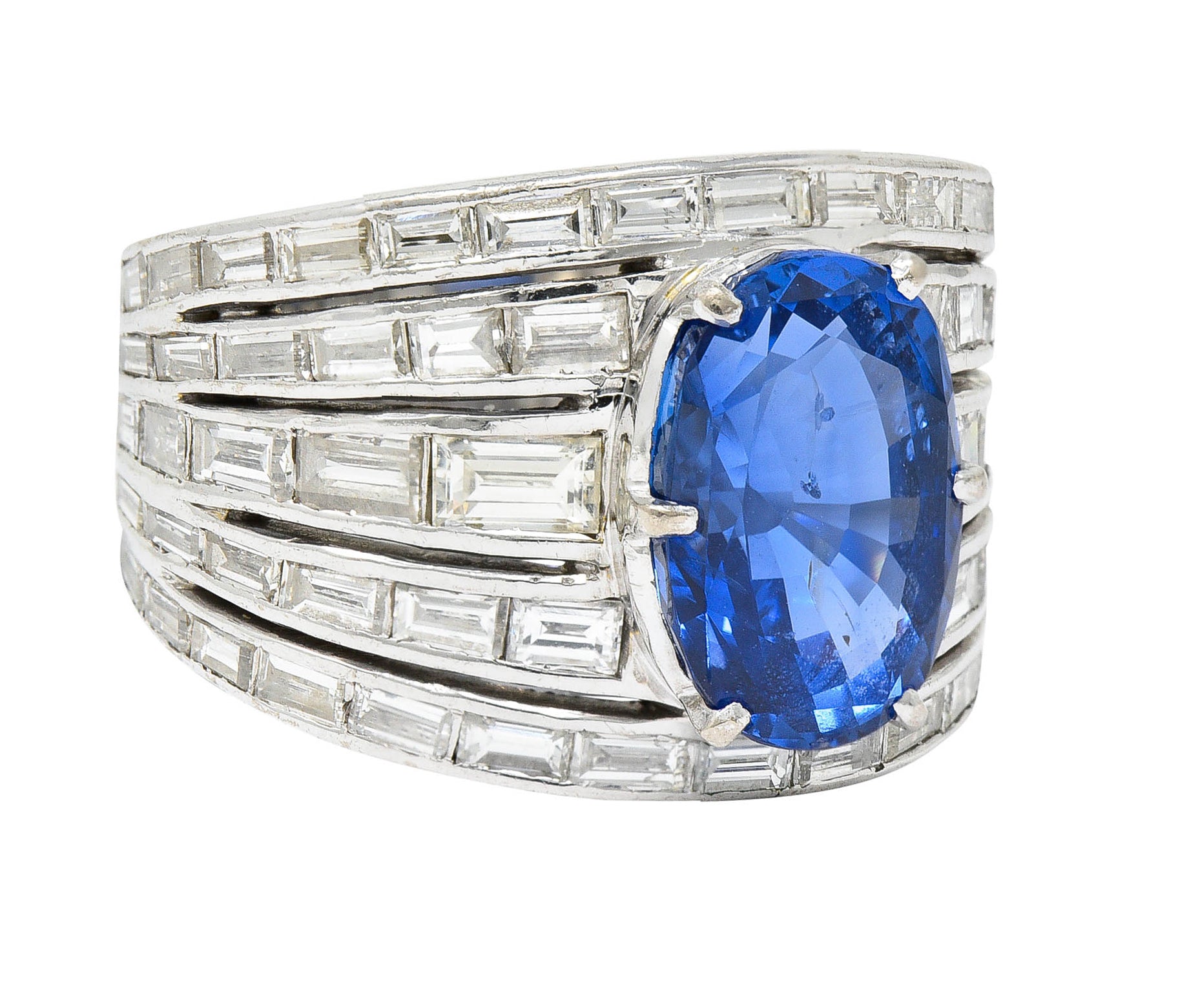 Mid-Century 6.90 CTW No Heat Ceylon Sapphire Diamond 18 Karat White Gold Band Ring GIARing - Wilson's Estate Jewelry