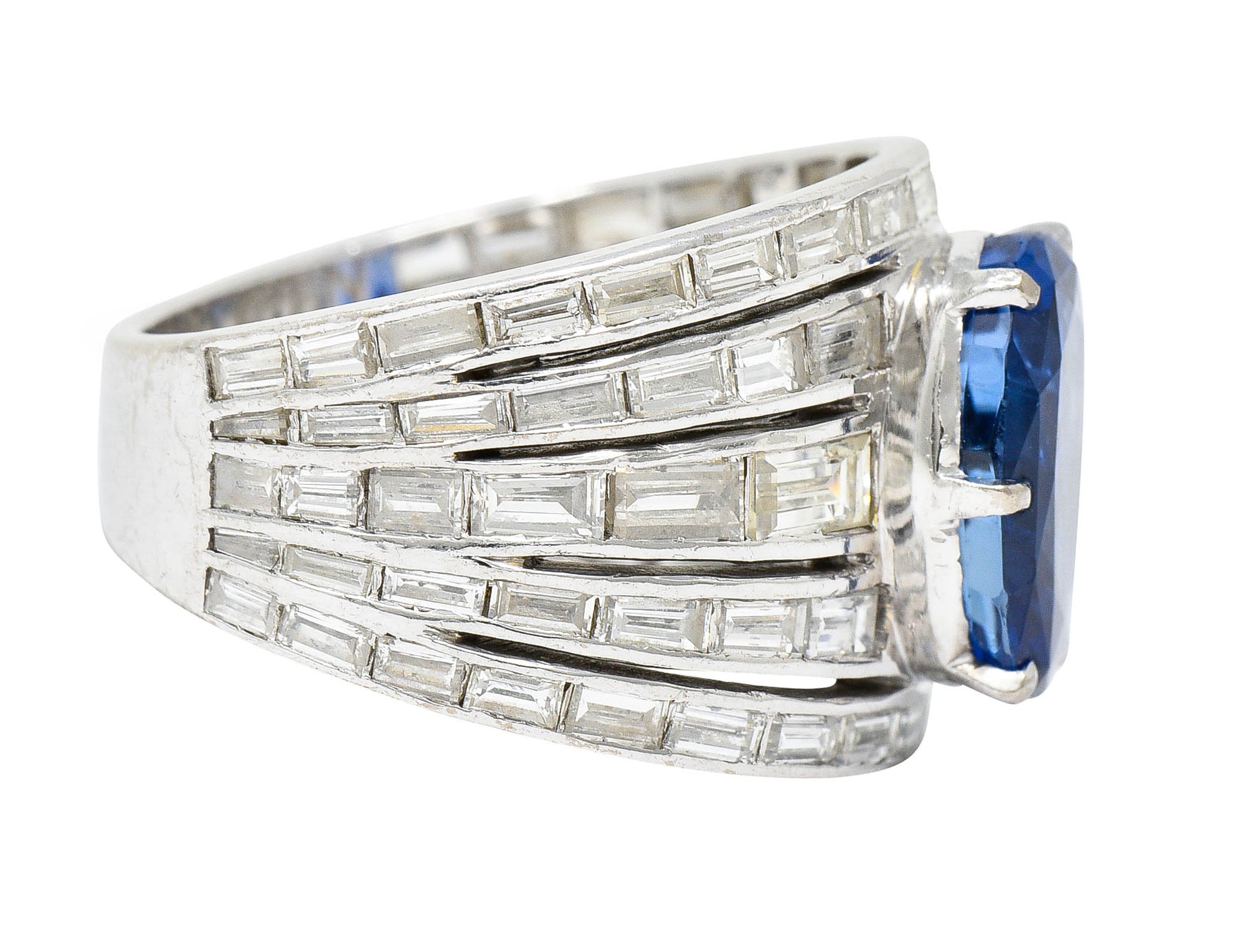 Mid-Century 6.90 CTW No Heat Ceylon Sapphire Diamond 18 Karat White Gold Band Ring GIARing - Wilson's Estate Jewelry