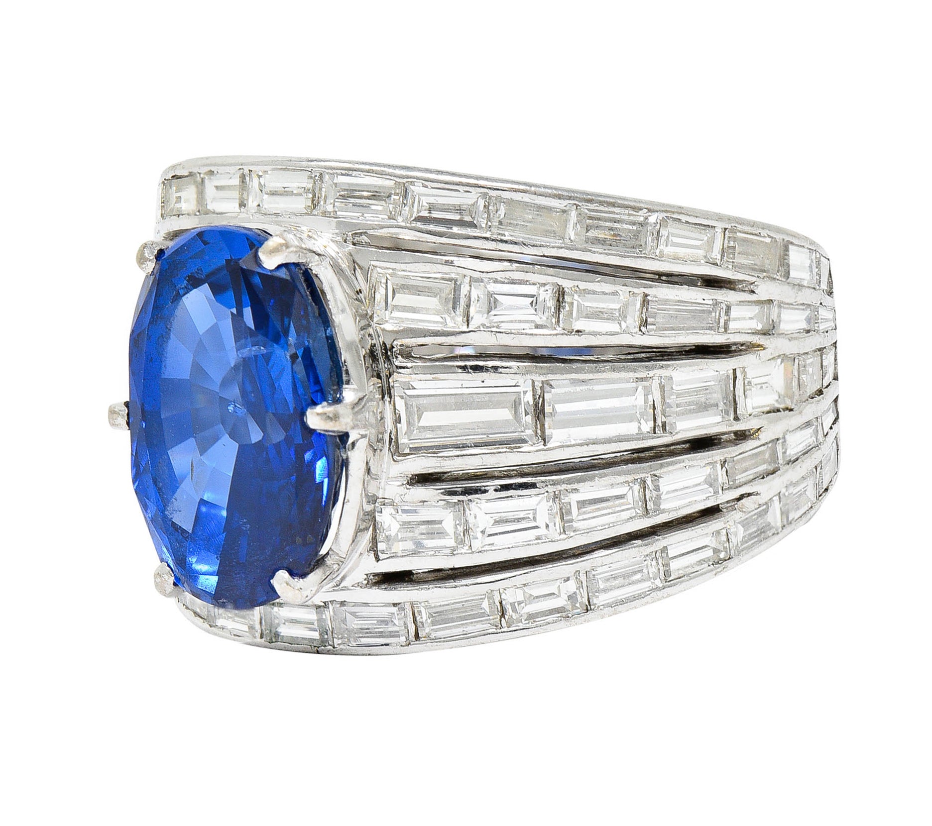 Mid-Century 6.90 CTW No Heat Ceylon Sapphire Diamond 18 Karat White Gold Band Ring GIARing - Wilson's Estate Jewelry