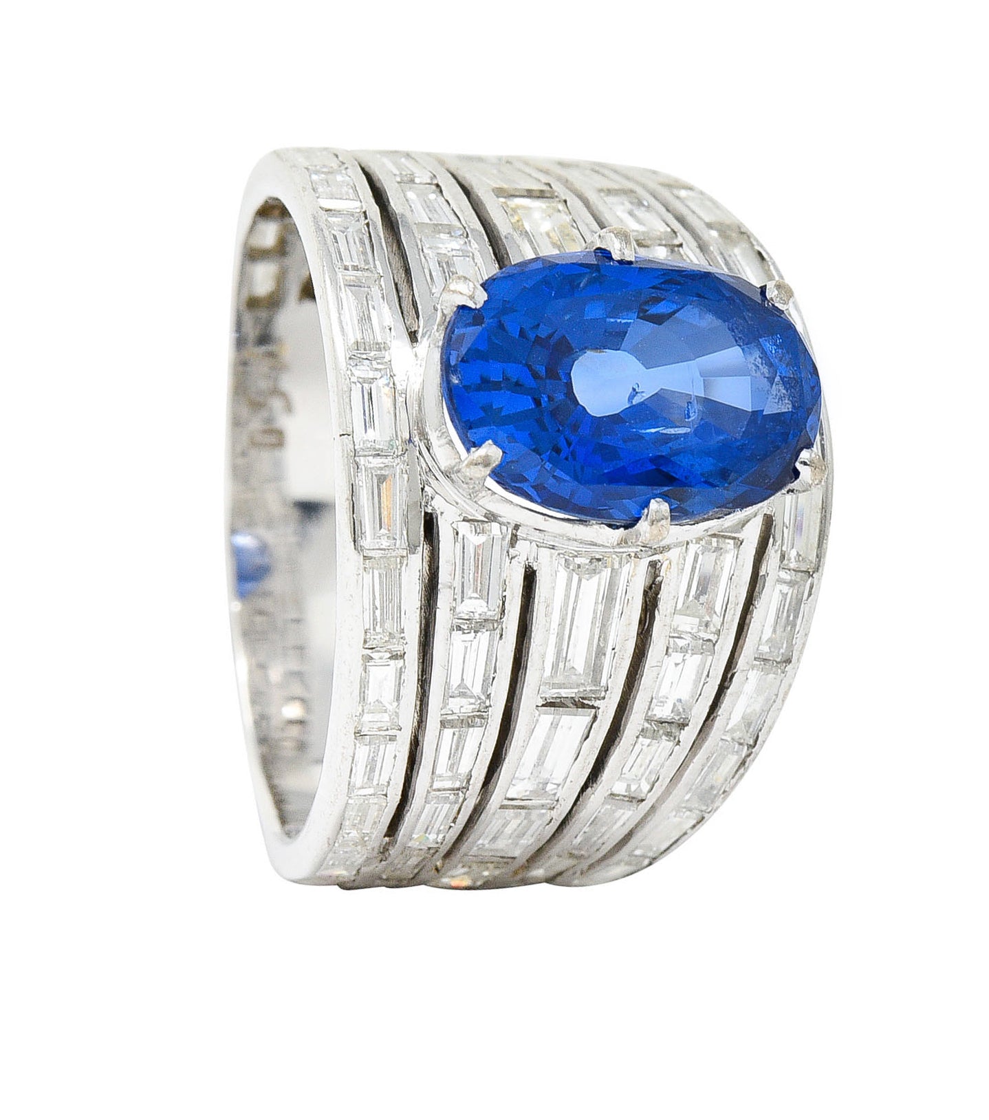 Mid-Century 6.90 CTW No Heat Ceylon Sapphire Diamond 18 Karat White Gold Band Ring GIARing - Wilson's Estate Jewelry