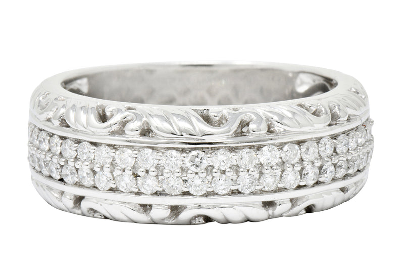Contemporary 1.00 CTW Diamond 14 Karat White Gold Unisex Band Ring - Wilson's Estate Jewelry