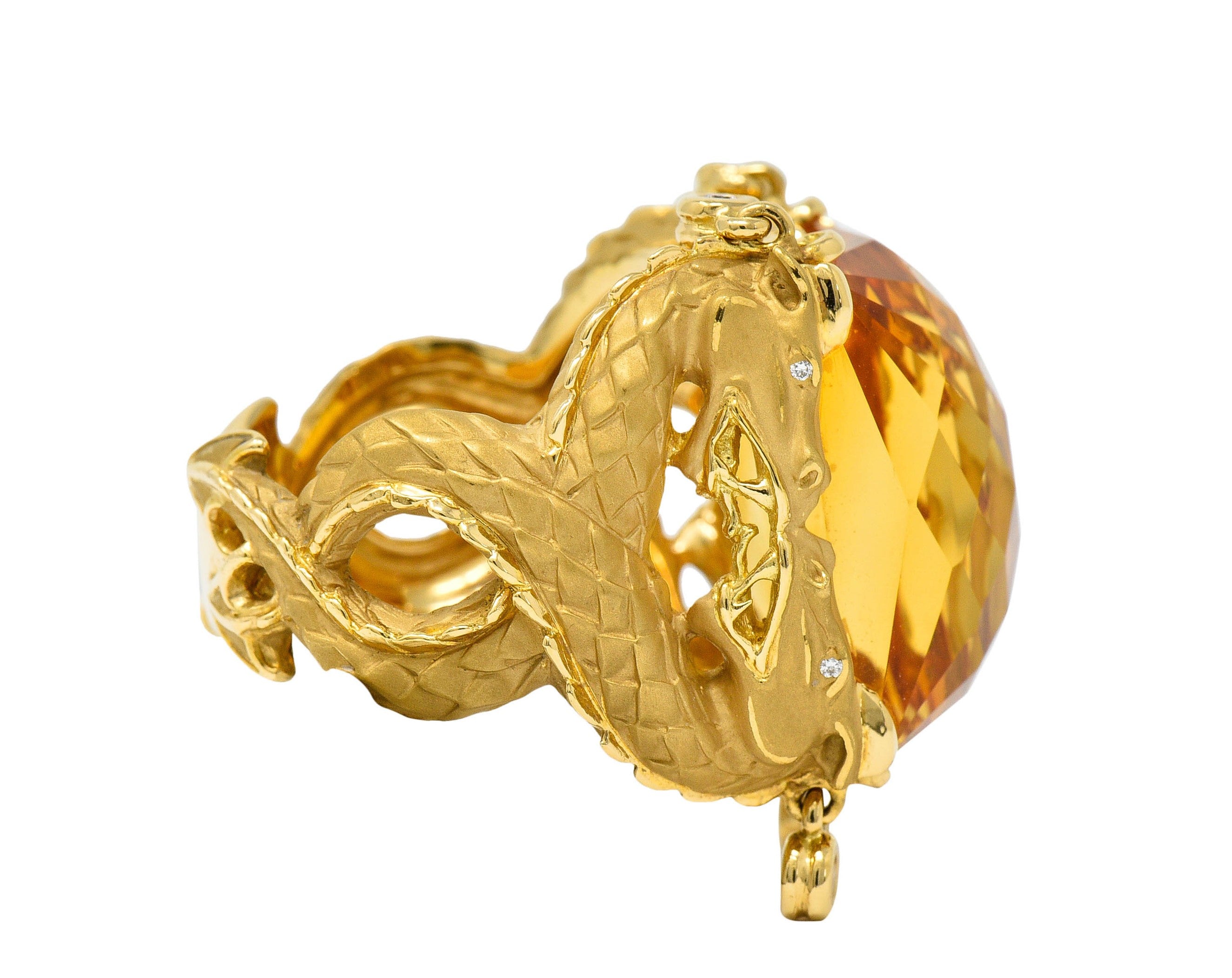 Carrera Y Carrera Citrine Diamond 18 Karat Gold Nanking Dragon Statement RingRing - Wilson's Estate Jewelry