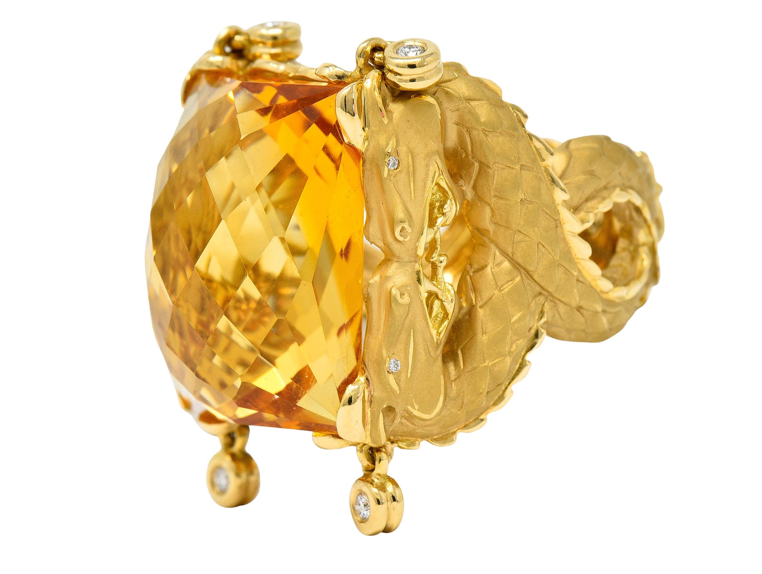 Carrera Y Carrera Citrine Diamond 18 Karat Gold Nanking Dragon Statement RingRing - Wilson's Estate Jewelry